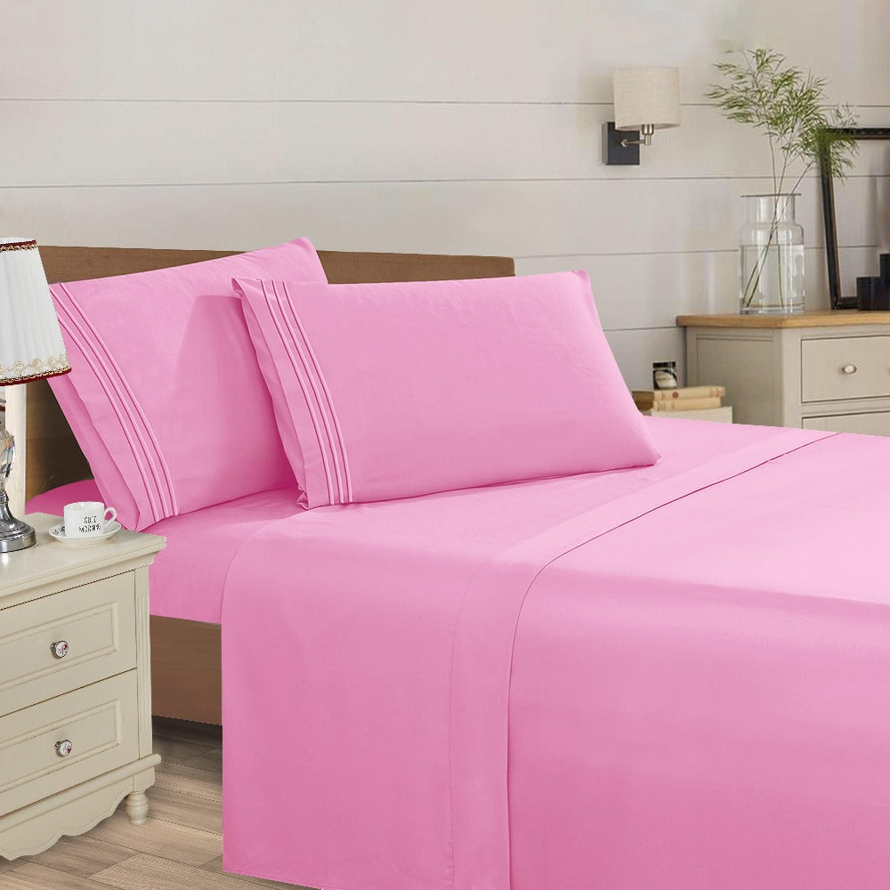 Microfiber Bed Sheet Set 4-Piece Deep Pocket Cooling Sheets Twin Full Queen King Cal King Split King ¨C Soft Wrinkle Fade Resistant Hotel Quality Bedding