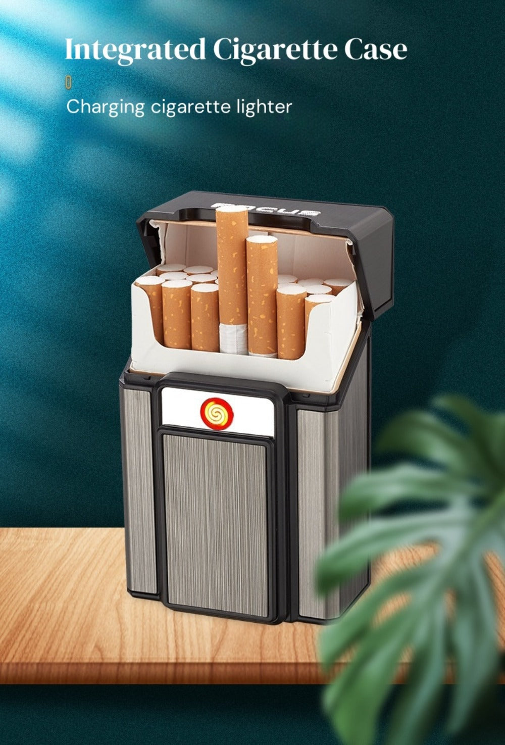 Cigarette Case with Built-in USB Rechargeable Lighter, Tungsten Filament Windproof Electric Igniter, One-Button Pop-Up, Holds 20 Cigarettes, Compatible with Soft & Hard Packs ¨C Travel Cigarette Holder