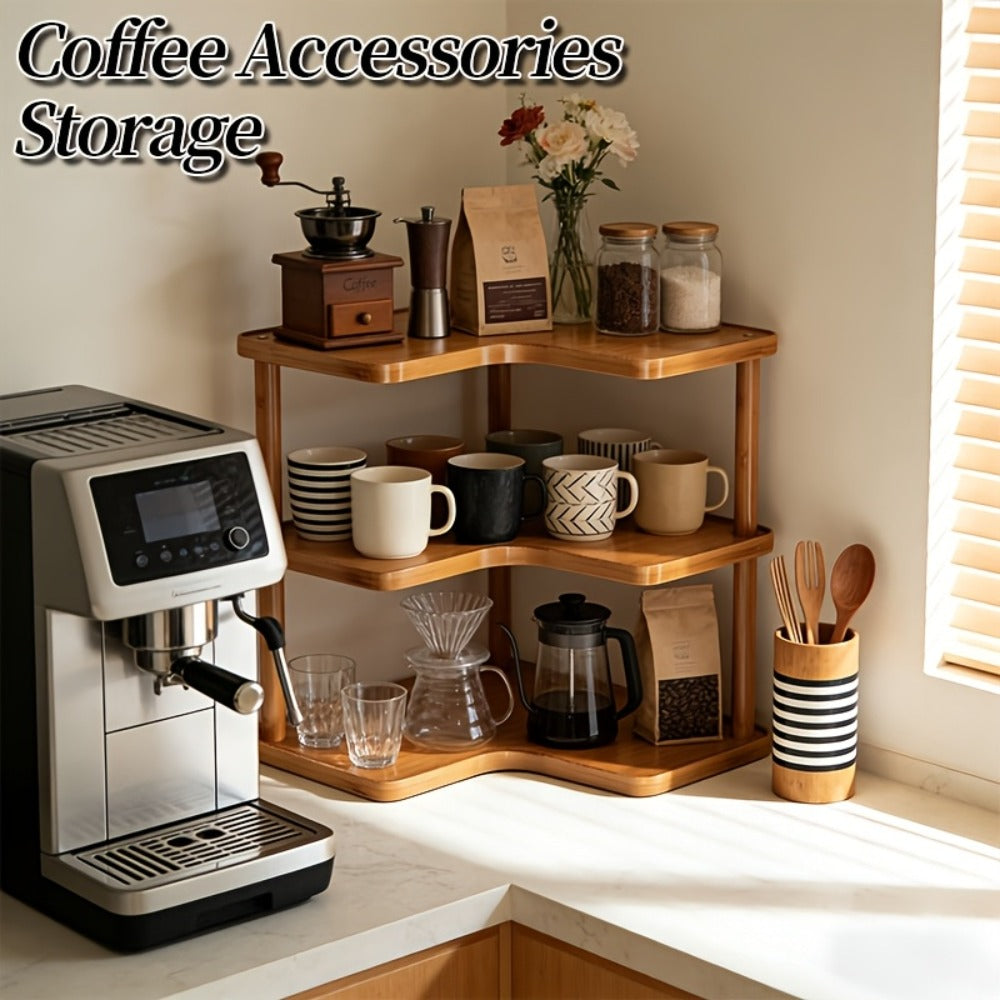 Corner Shelf Organizer for Kitchen, 3-Tier Triangular Coffee Station Storage Rack for Countertop, Holds Cups, Mugs, Coffee Accessories and Kitchen Essentials