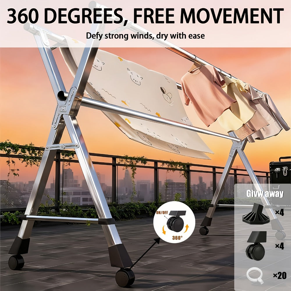 Clothes Drying Rack Foldable with Extendable Rod & Windproof Hooks ¡ª Space-Saving High-Capacity Metal Laundry Rack for Indoor, Outdoor, Balcony & Laundry Room | Multiple Sizes
