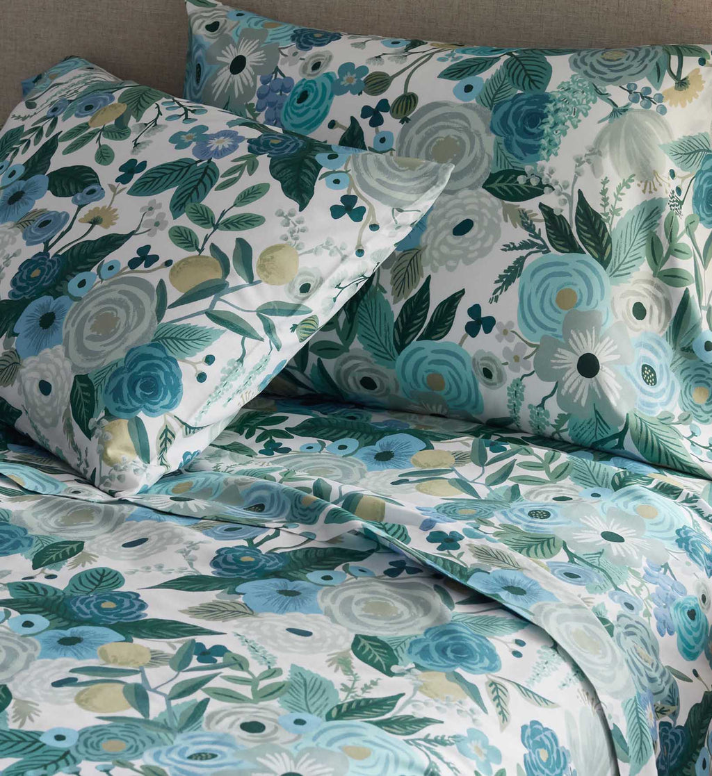 Percale Fitted Sheet - Garden Party Blue