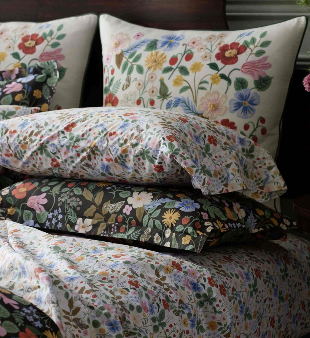 Percale Pillowcases - Strawberry Fields White