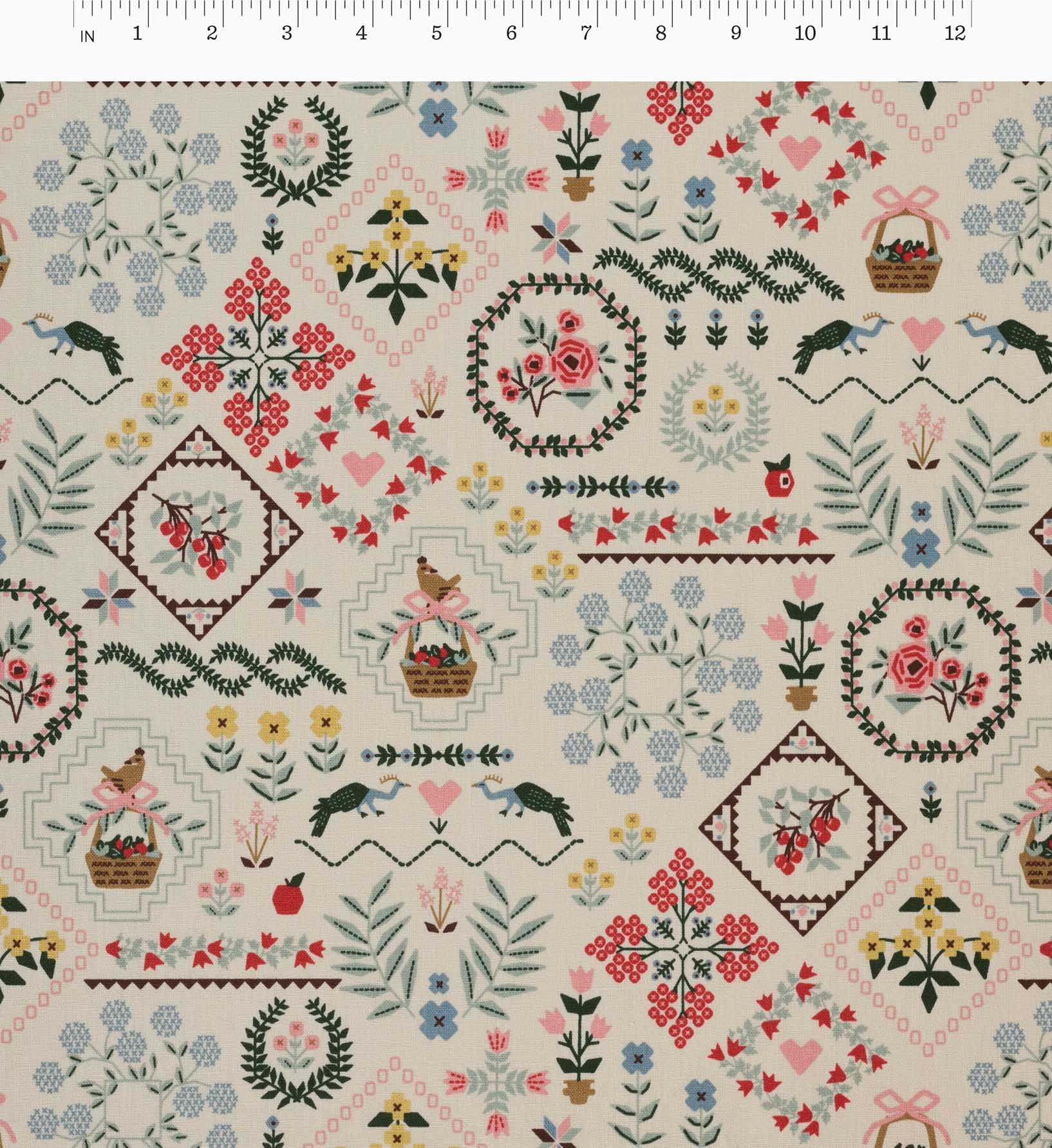 Heritage Sampler Canvas Fabric - Linen