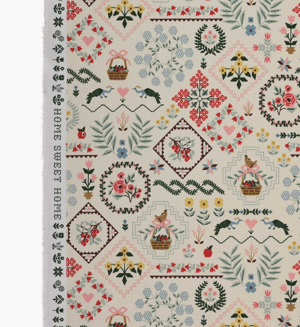Heritage Sampler Canvas Fabric - Linen