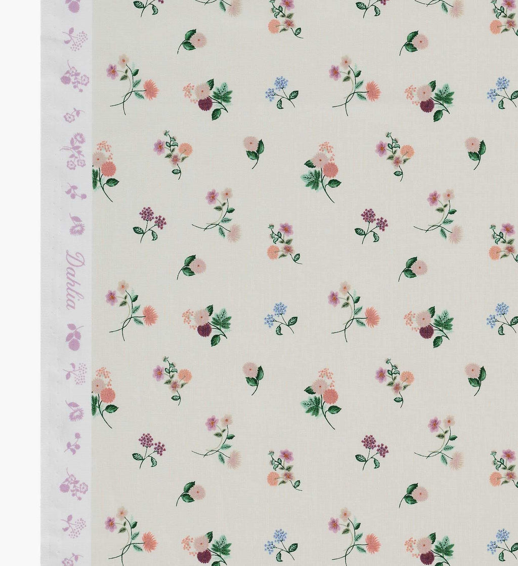 Ditsy Dahlia Cotton Fabric - Cream