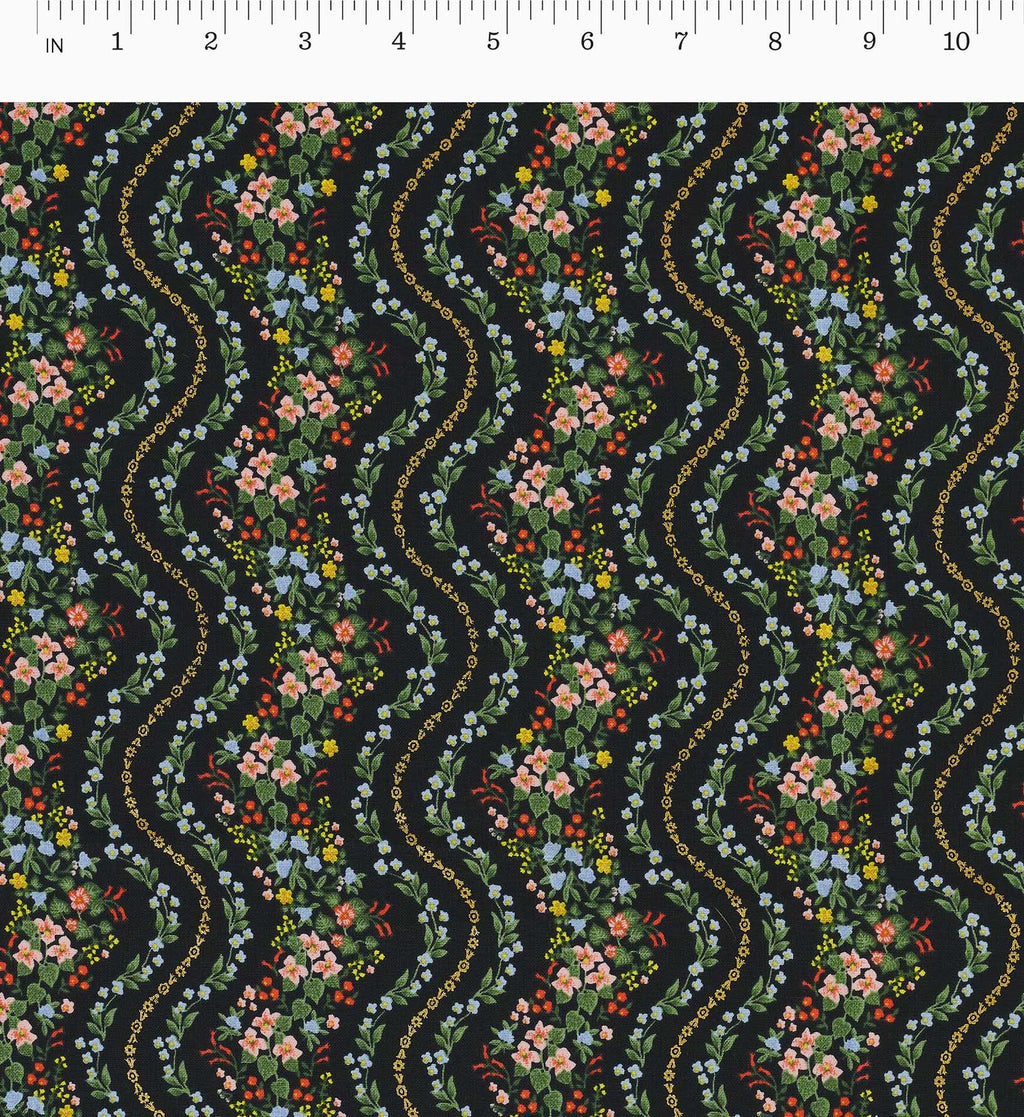 Wildwood Vines Cotton Metallic Fabric - Black