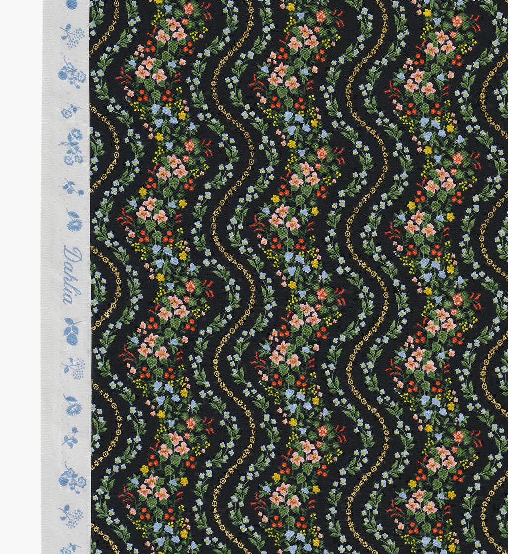 Wildwood Vines Cotton Metallic Fabric - Black