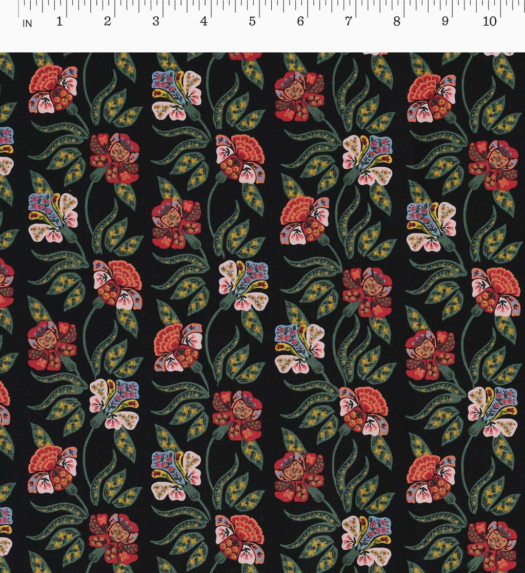 Posy Cotton Fabric - Black