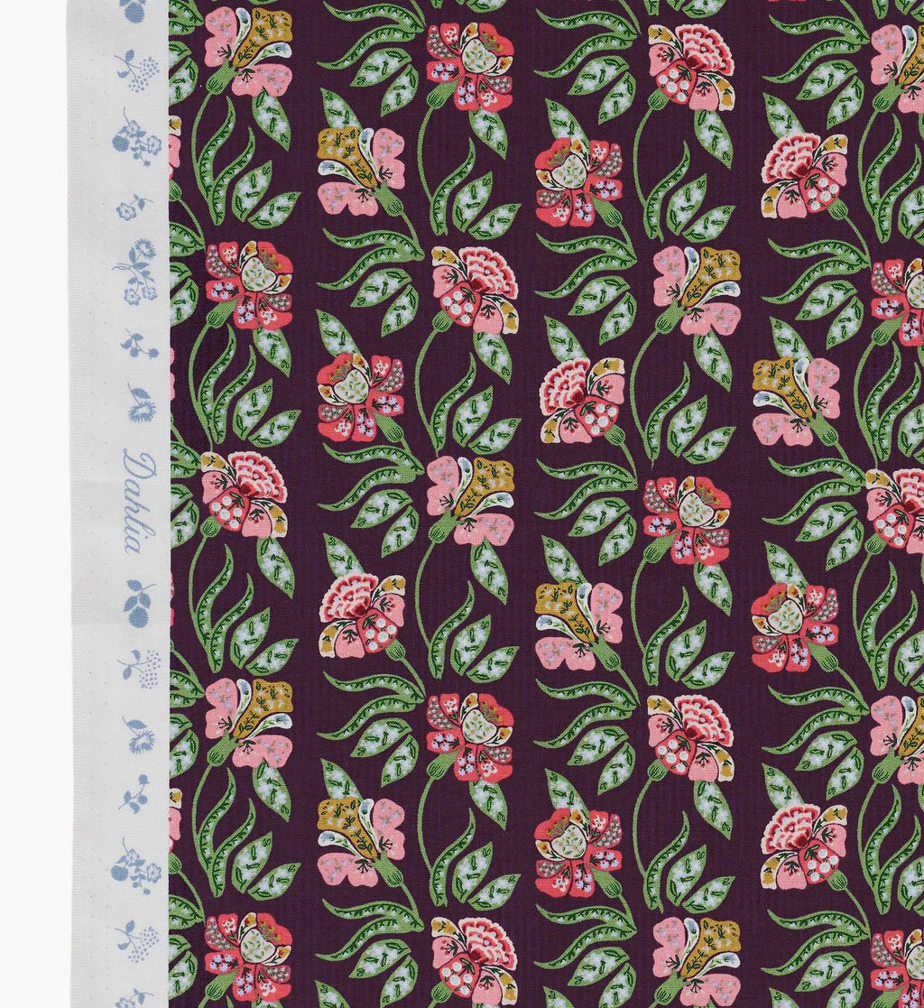 Posy Cotton Fabric - Aubergine