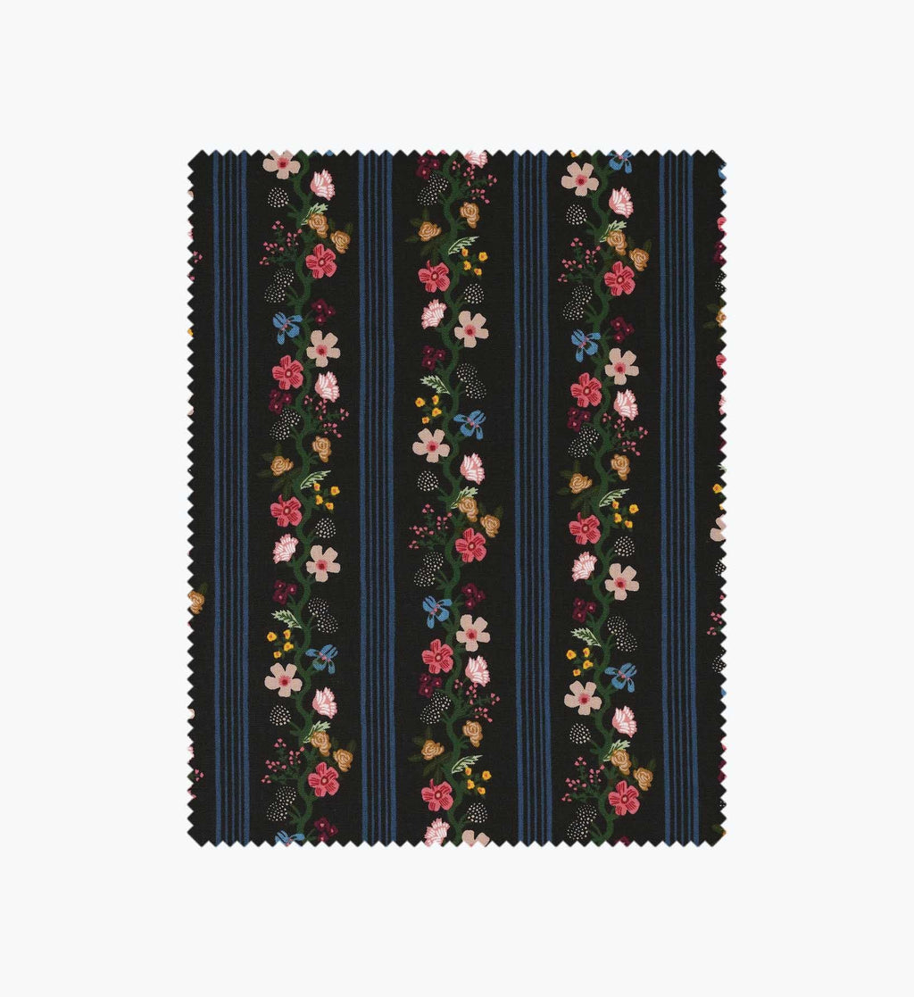 Floral Trellis Stripe Cotton Fabric - Black