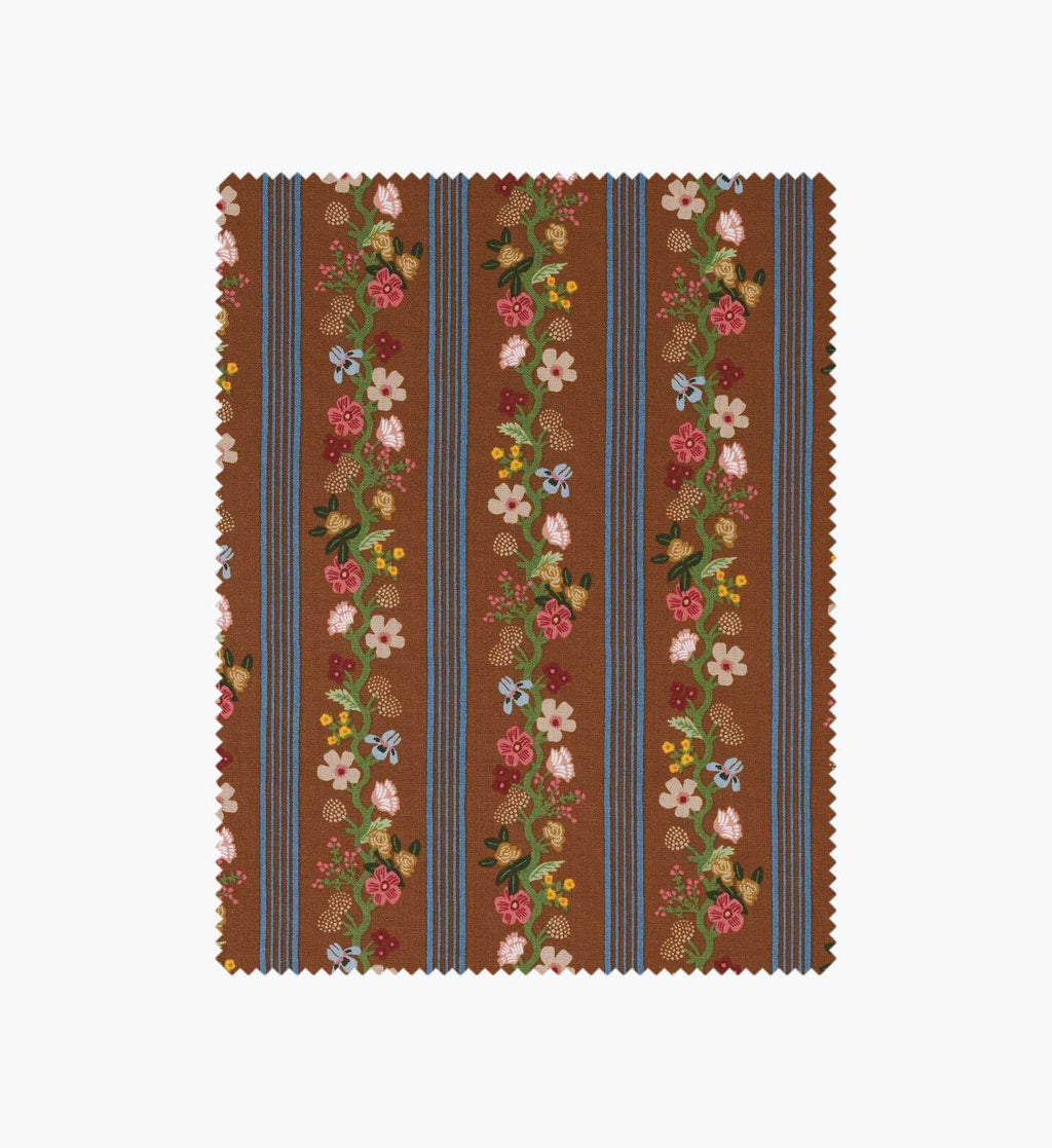 Floral Trellis Stripe Cotton Fabric - Clay