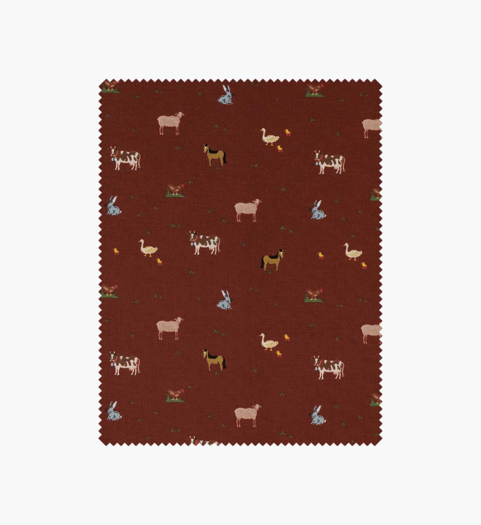 Farm Animals Cotton Fabric - Crimson