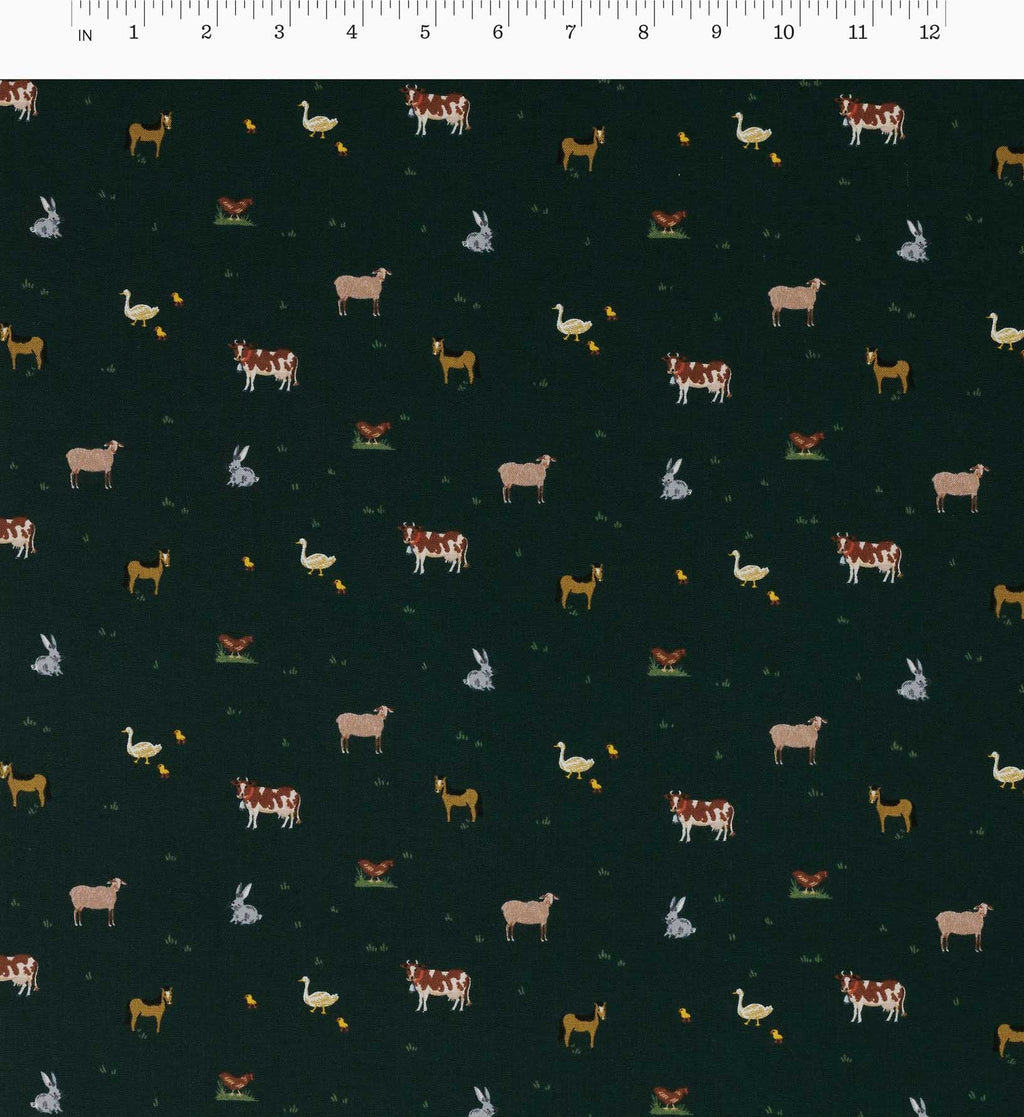 Farm Animals Cotton Fabric - Evergreen