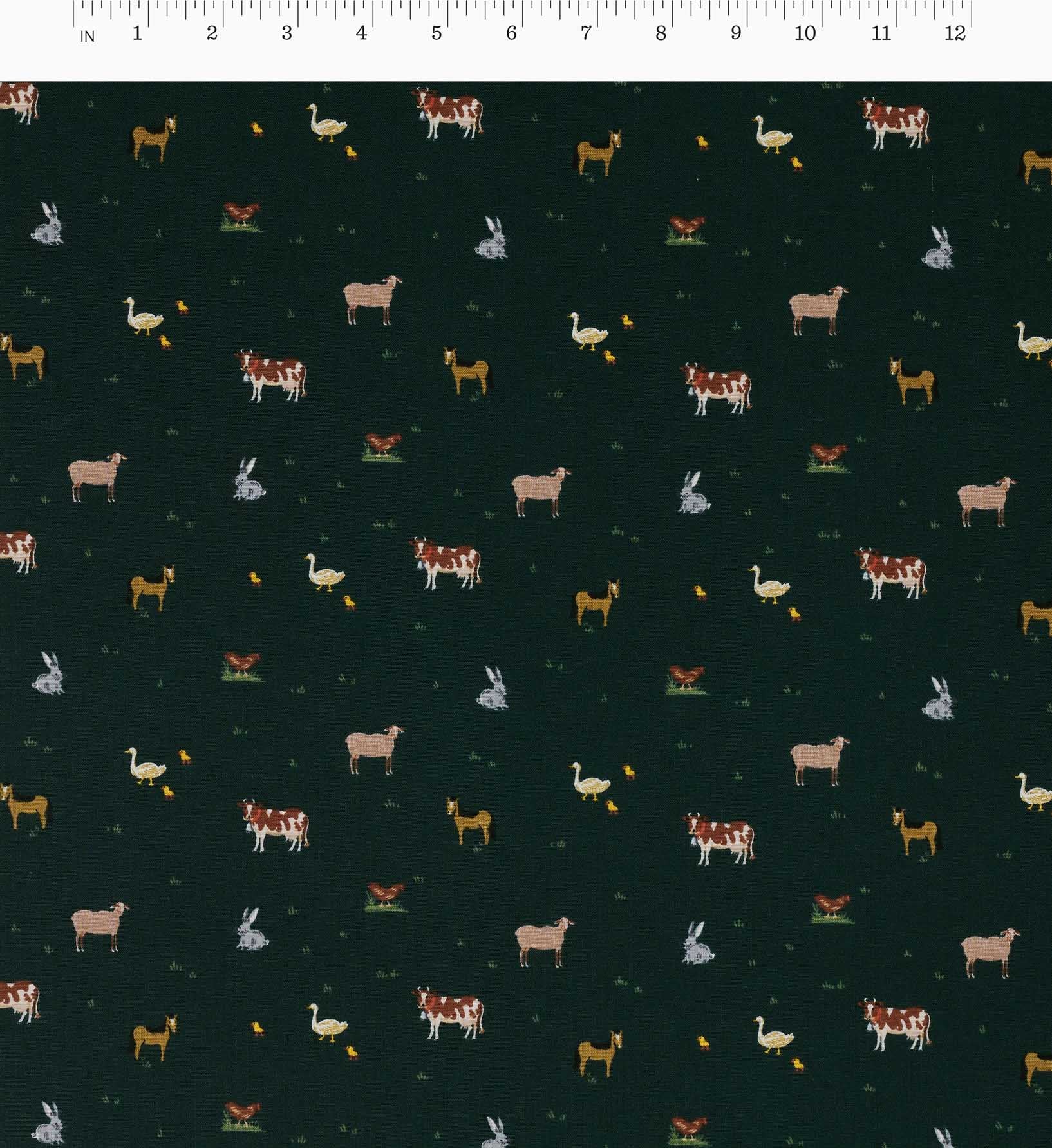 Farm Animals Cotton Fabric - Evergreen