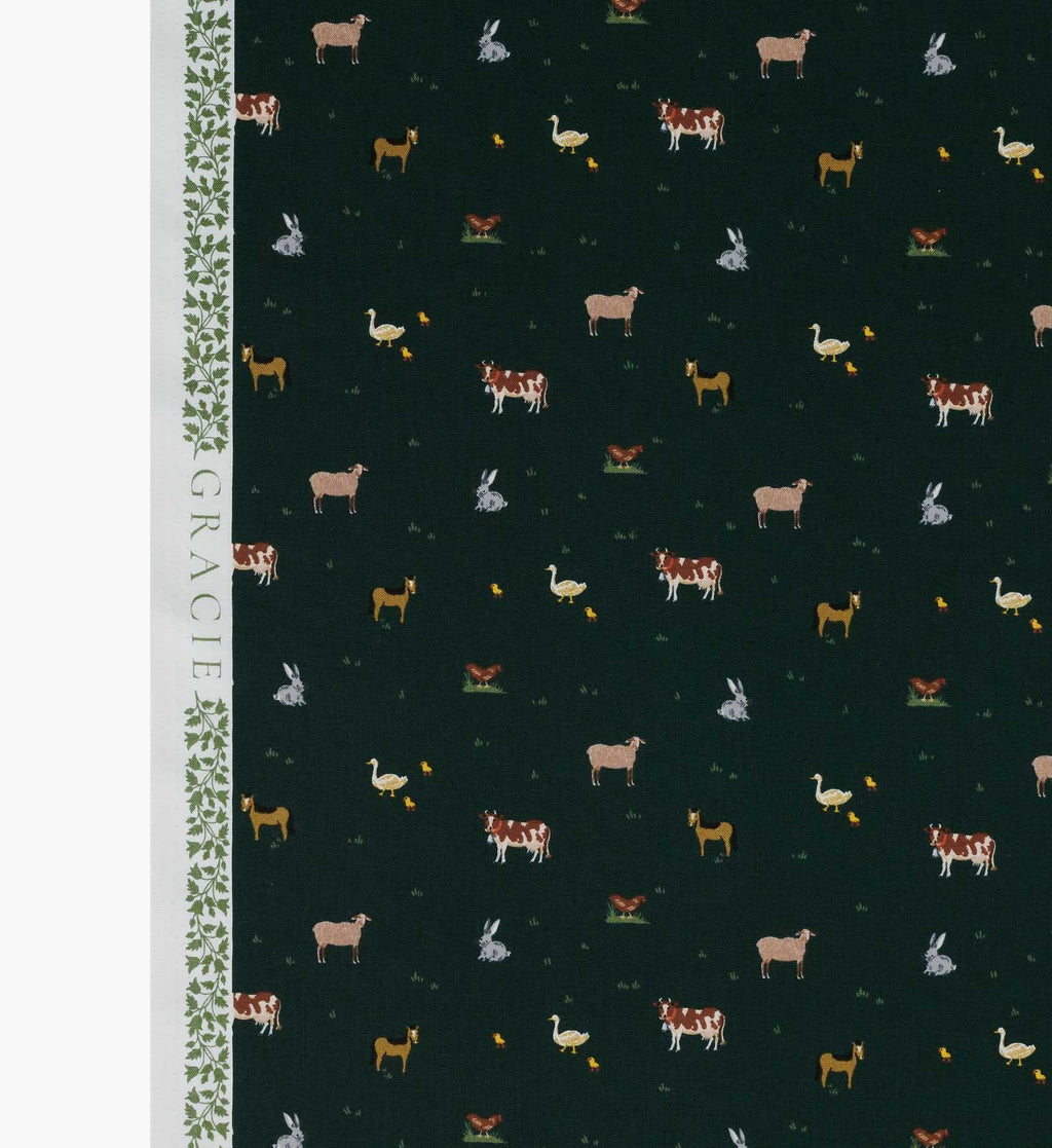 Farm Animals Cotton Fabric - Evergreen