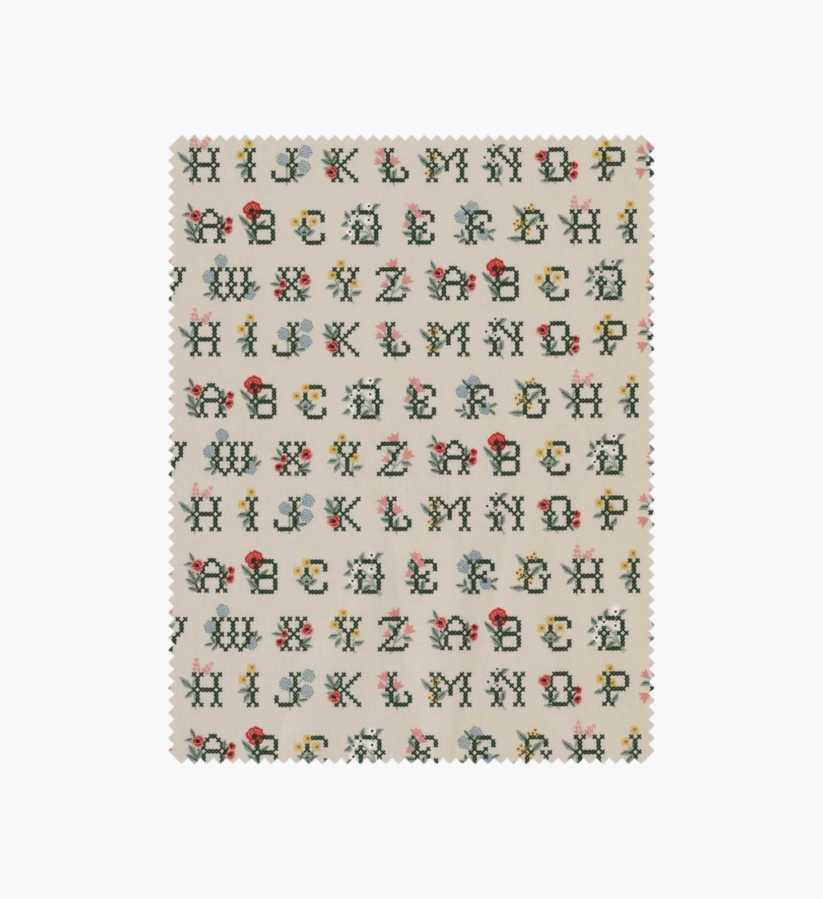 Cross Stitch Letters Cotton Fabric - Linen