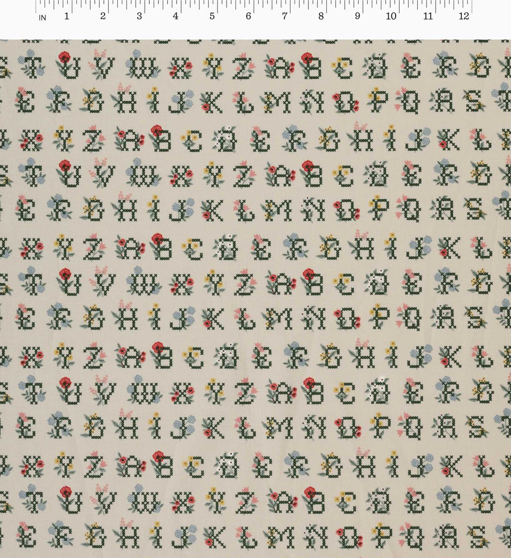 Cross Stitch Letters Cotton Fabric - Linen
