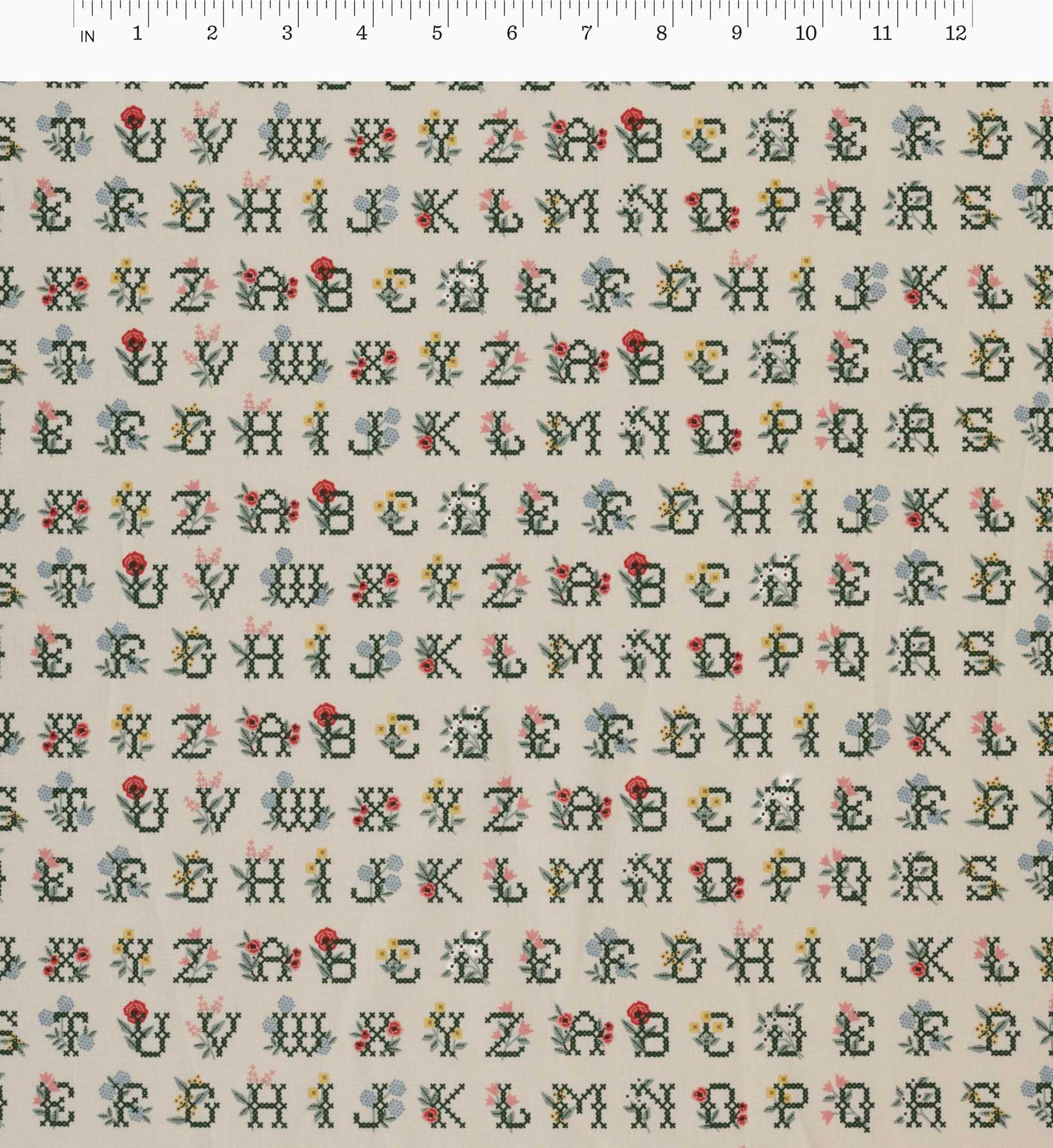 Cross Stitch Letters Cotton Fabric - Linen