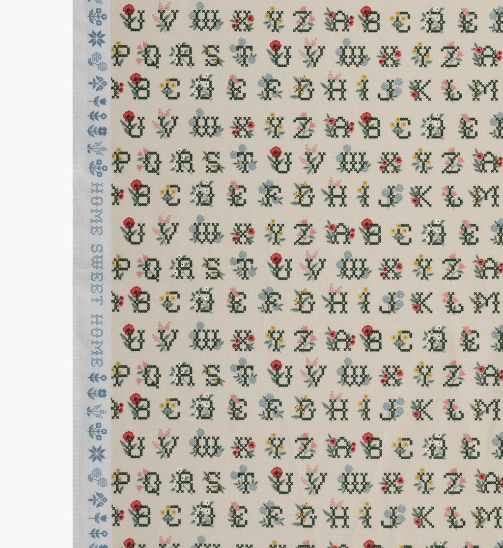 Cross Stitch Letters Cotton Fabric - Linen