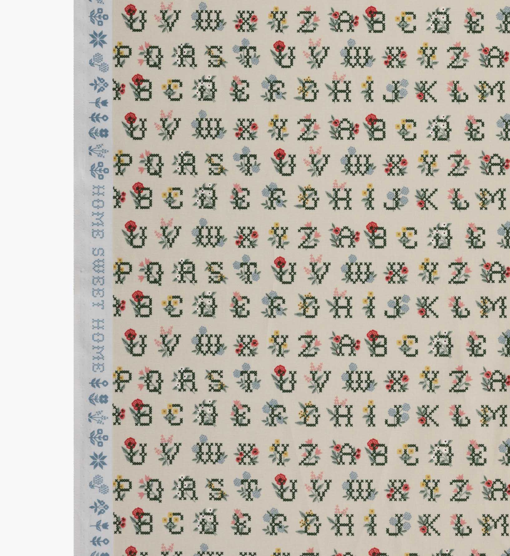 Cross Stitch Letters Cotton Fabric - Linen