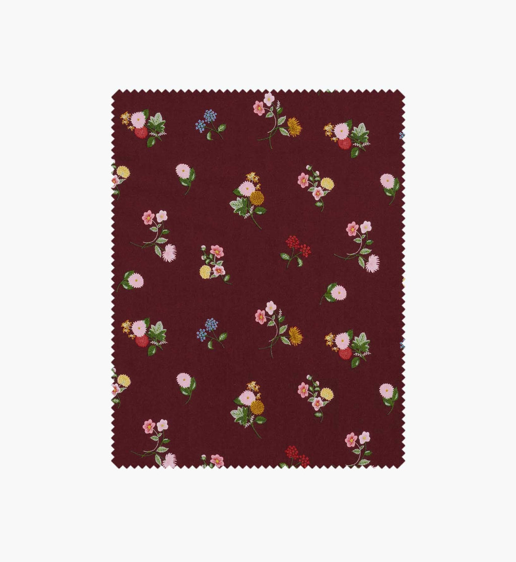 Ditsy Dahlia Rayon Fabric - Burgundy
