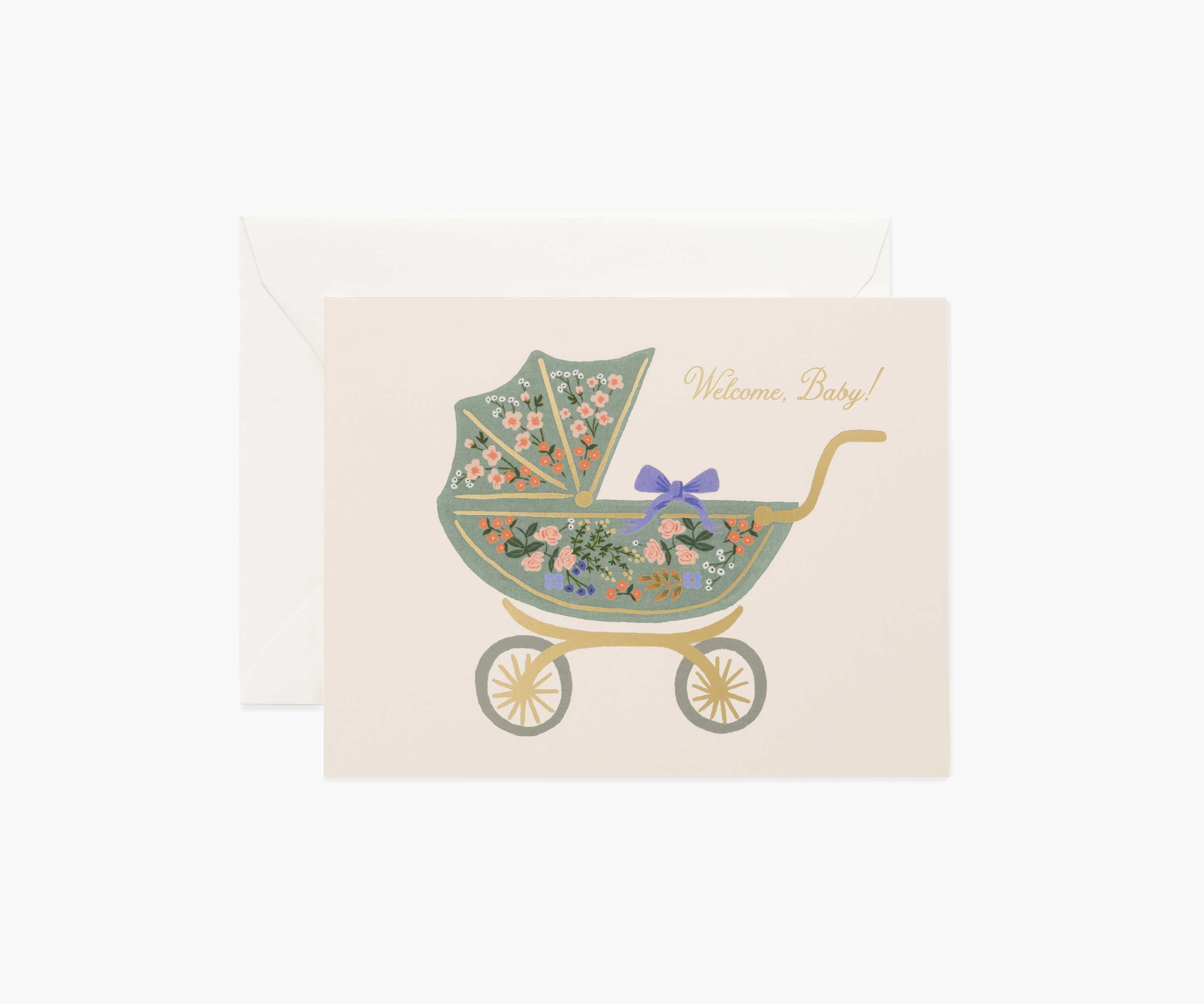 Floral Pram Baby Card - Single Card