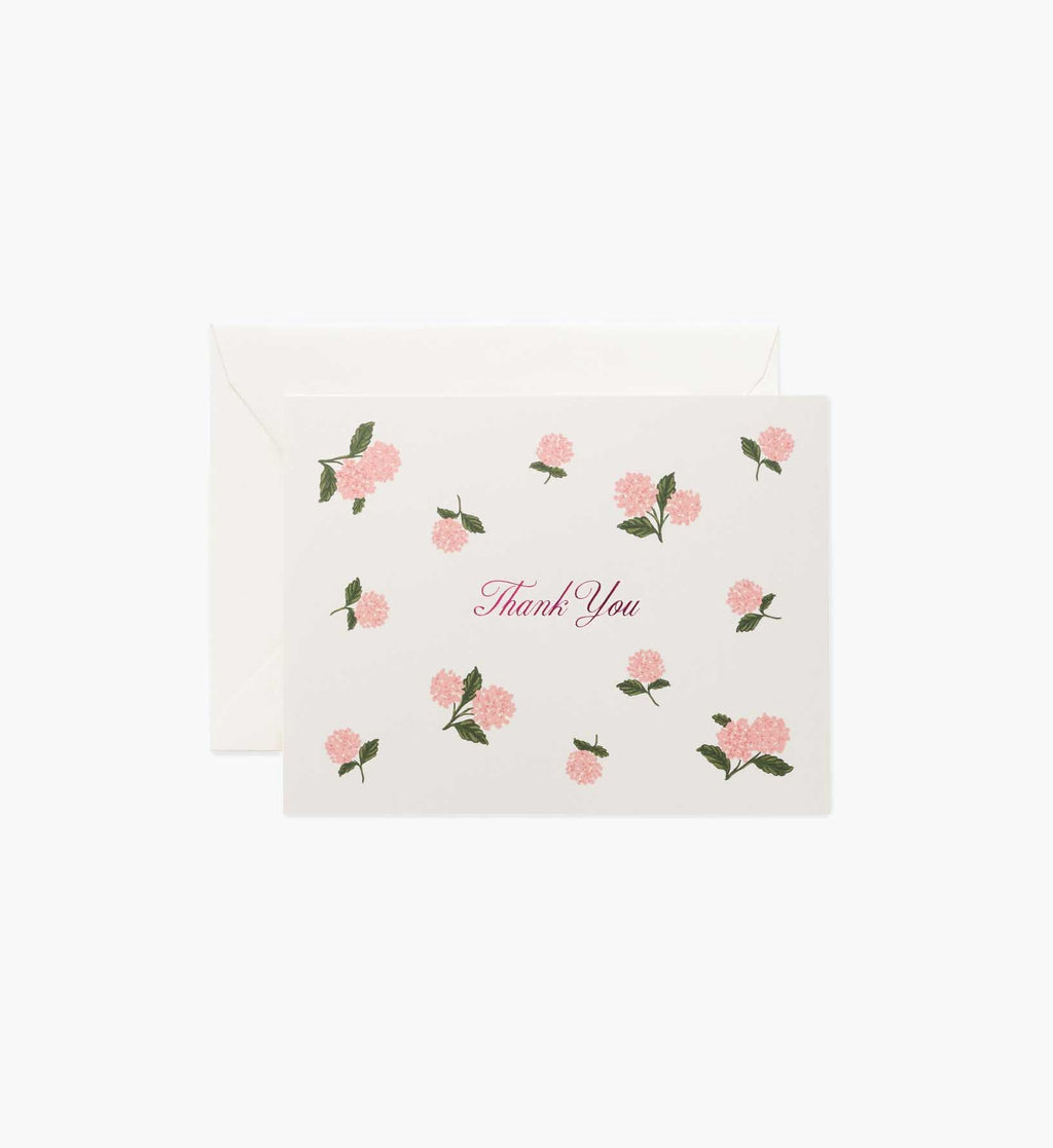 Pink Hydrangea Thank You Card - Single Card