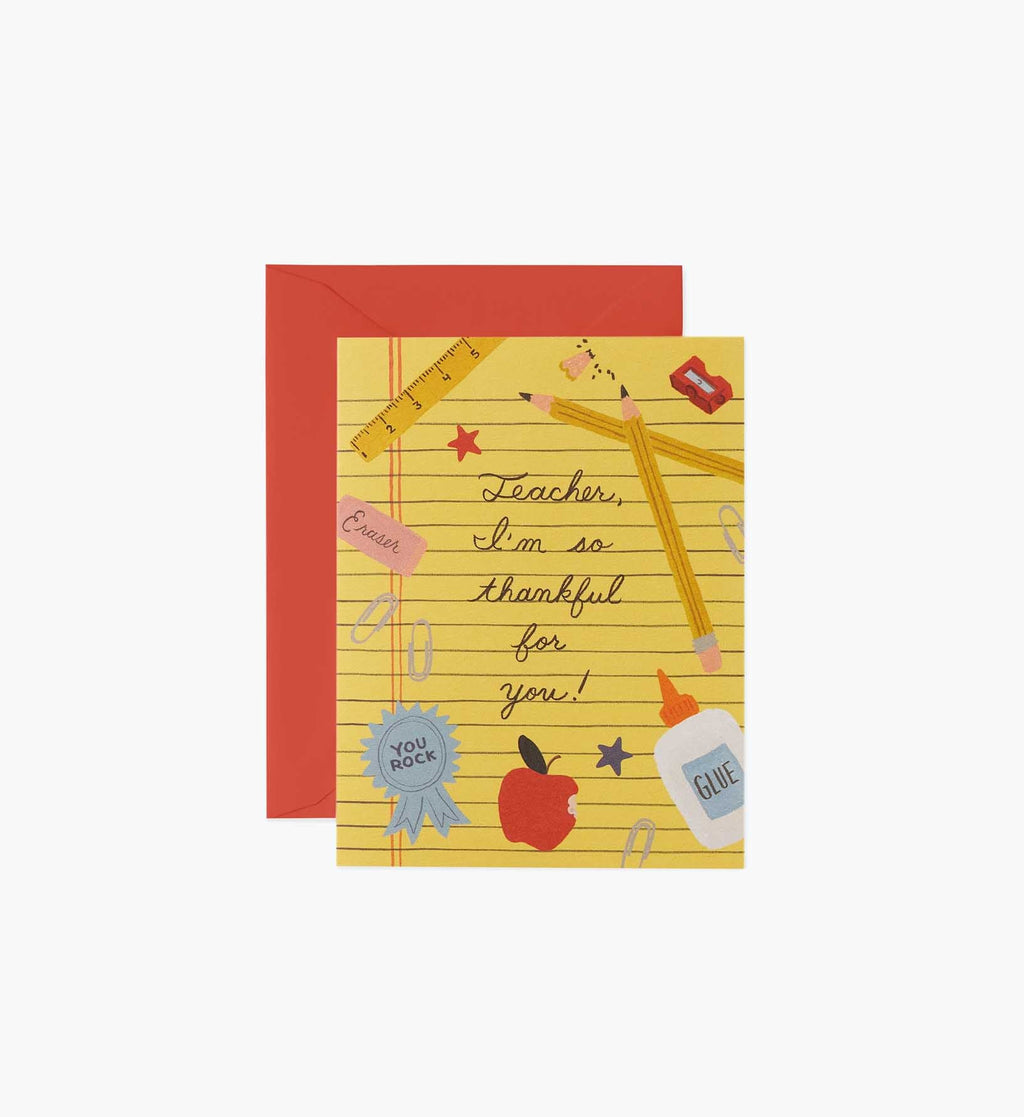 Thankful For Teacher Thank You Card - Single Card