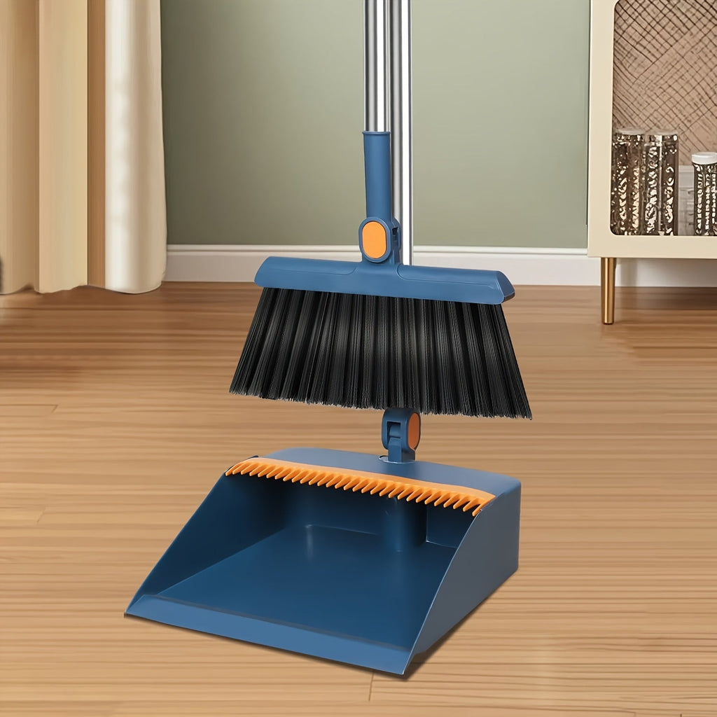 Broom and Dustpan Set with Long Handle - 2-in-1 Upright Sweeping Broom with Comb Teeth, Pet Hair Removal Floor Cleaning Tool for Home Office School Dorm Outdoor - Blue Orange White Purple Green