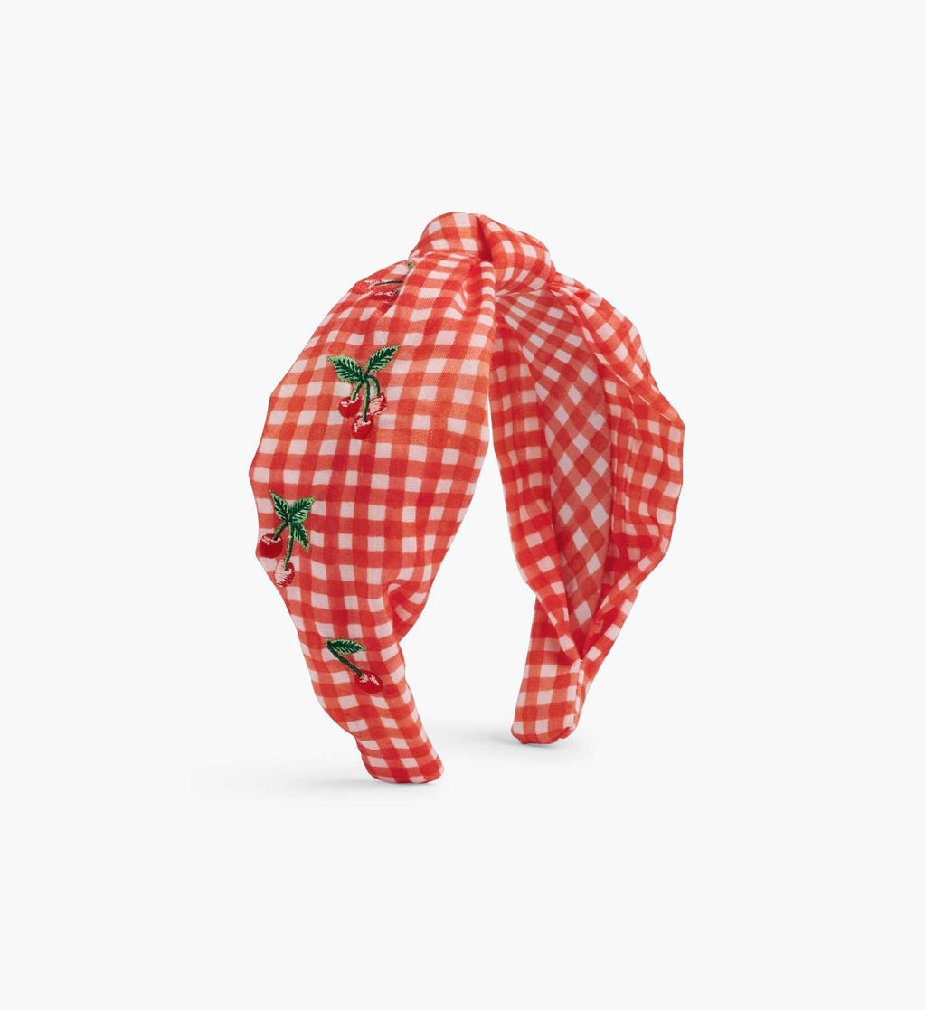 Knotted Headband - Gingham Cherries