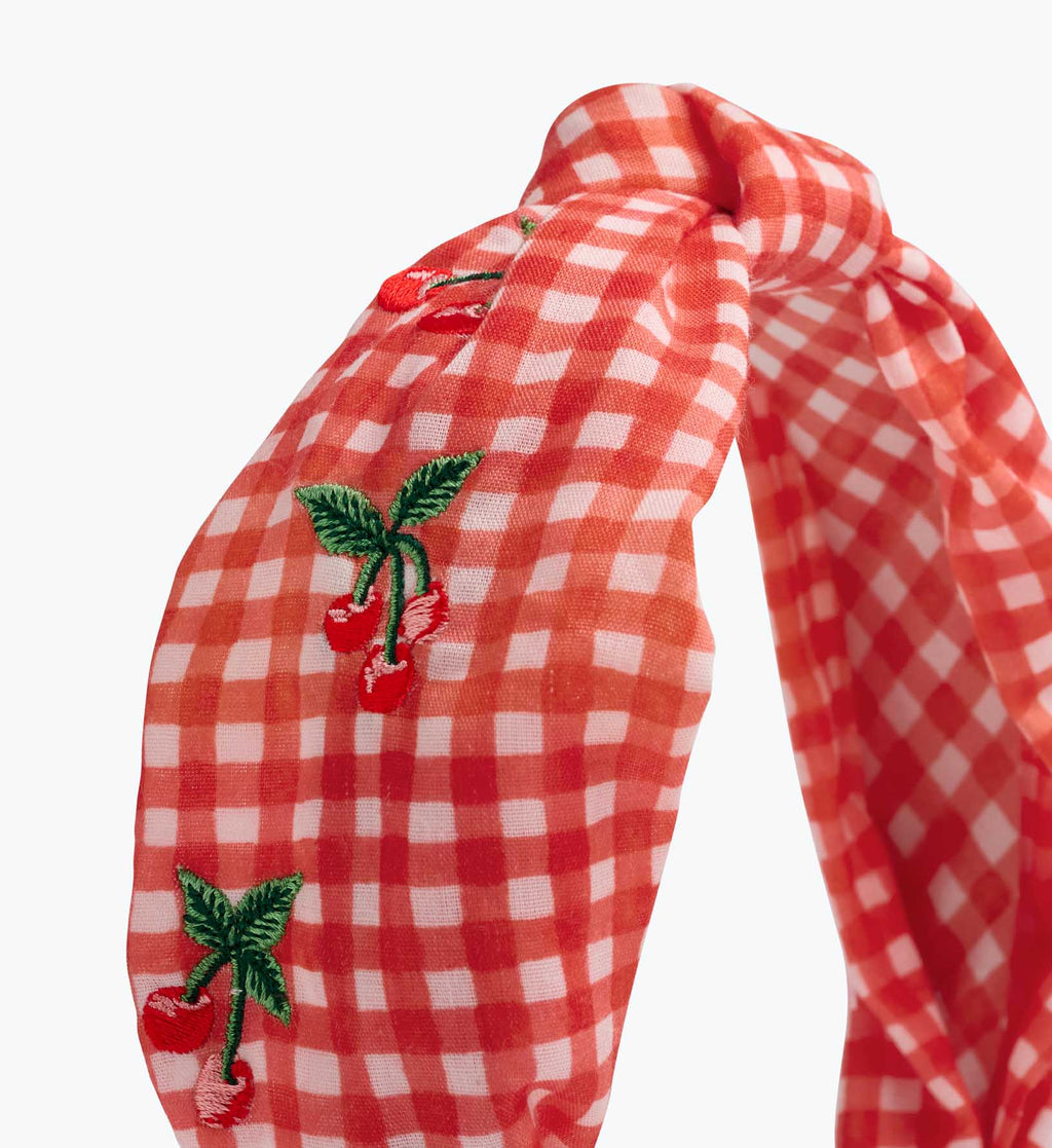 Knotted Headband - Gingham Cherries