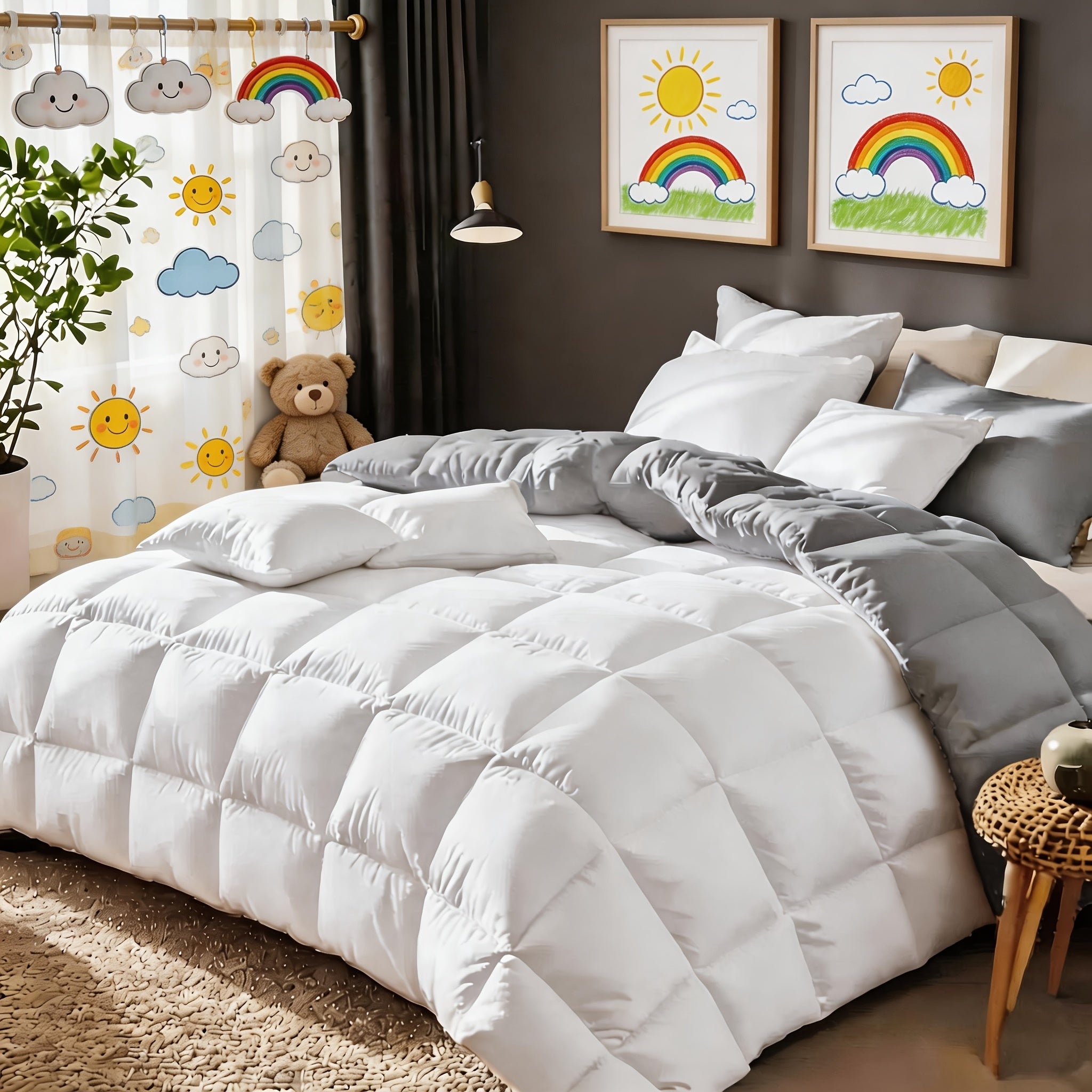Comforter Set 7 Piece Bed in a Bag Full Queen King Soft Satin-Like Fabric with Fitted Sheet Flat Sheet Pillowcases Breathable Bedding Set for Bedroom Hotel