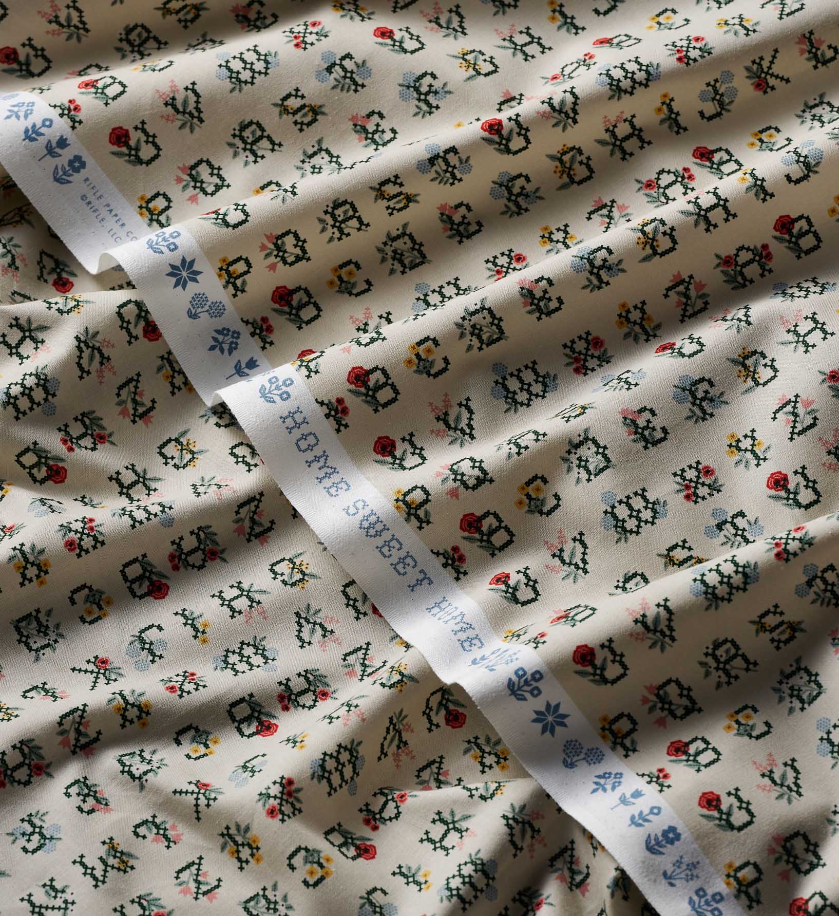 Cross Stitch Letters Cotton Fabric - Linen