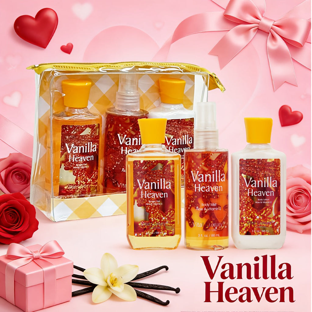 Vanilla Bath & Body Care Gift Set for Women ¨C Shower Gel 3oz + Body Lotion 3oz + Body Mist 3oz | Moisturizing, Refreshing & Deodorizing Spa Gift for Mom, Wife, Sister or Girlfriend