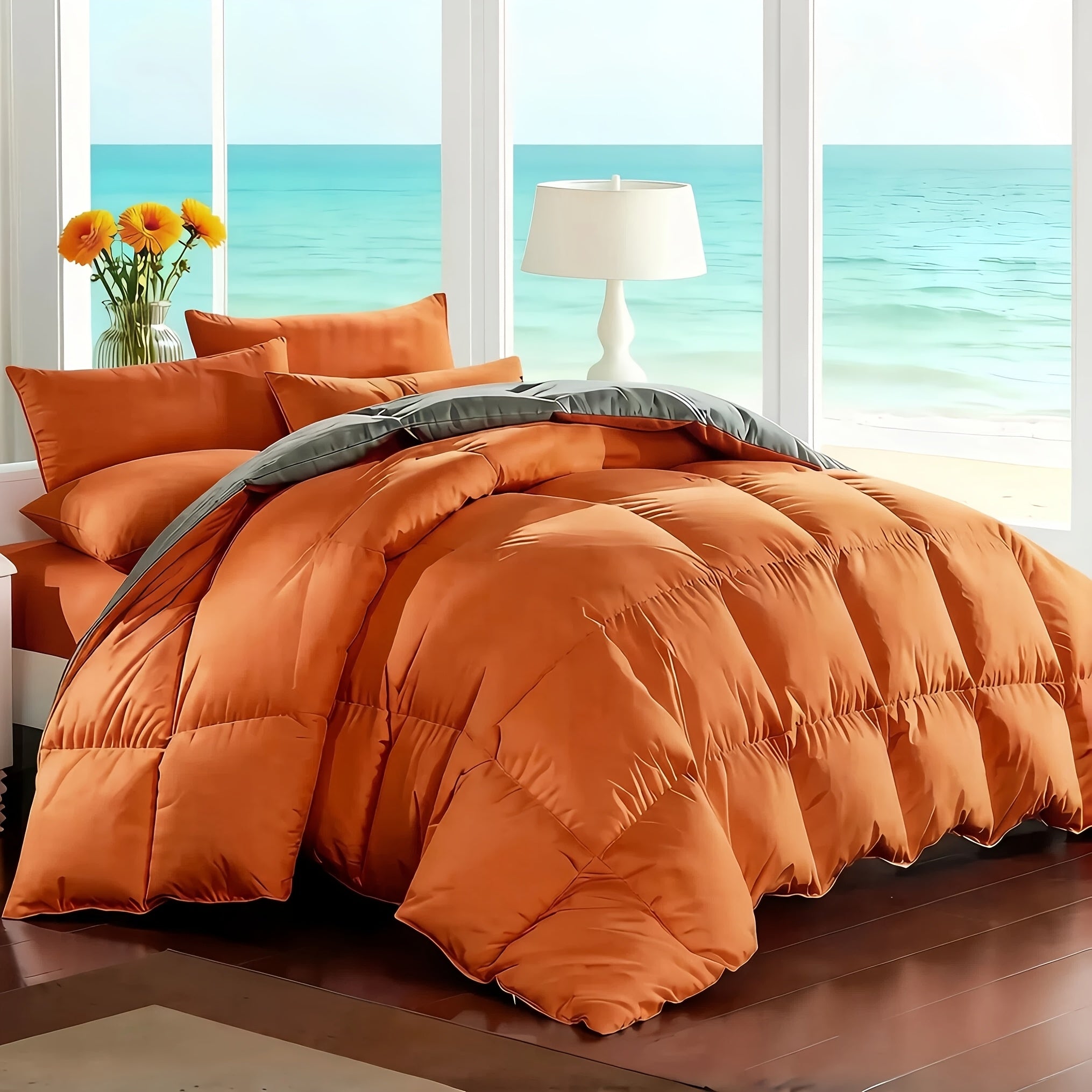 Comforter Set 7-Piece Bed in a Bag Queen King Full Soft Microfiber Down Alternative Comforter Fitted Sheet Flat Sheet Pillow Shams Pillowcases All Season Bedding Set 34 Colors