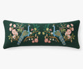 Embroidered Lumbar Pillow Cover - Peacock Emerald