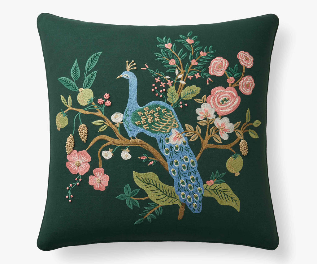 Embroidered Pillow Cover - Peacock Emerald