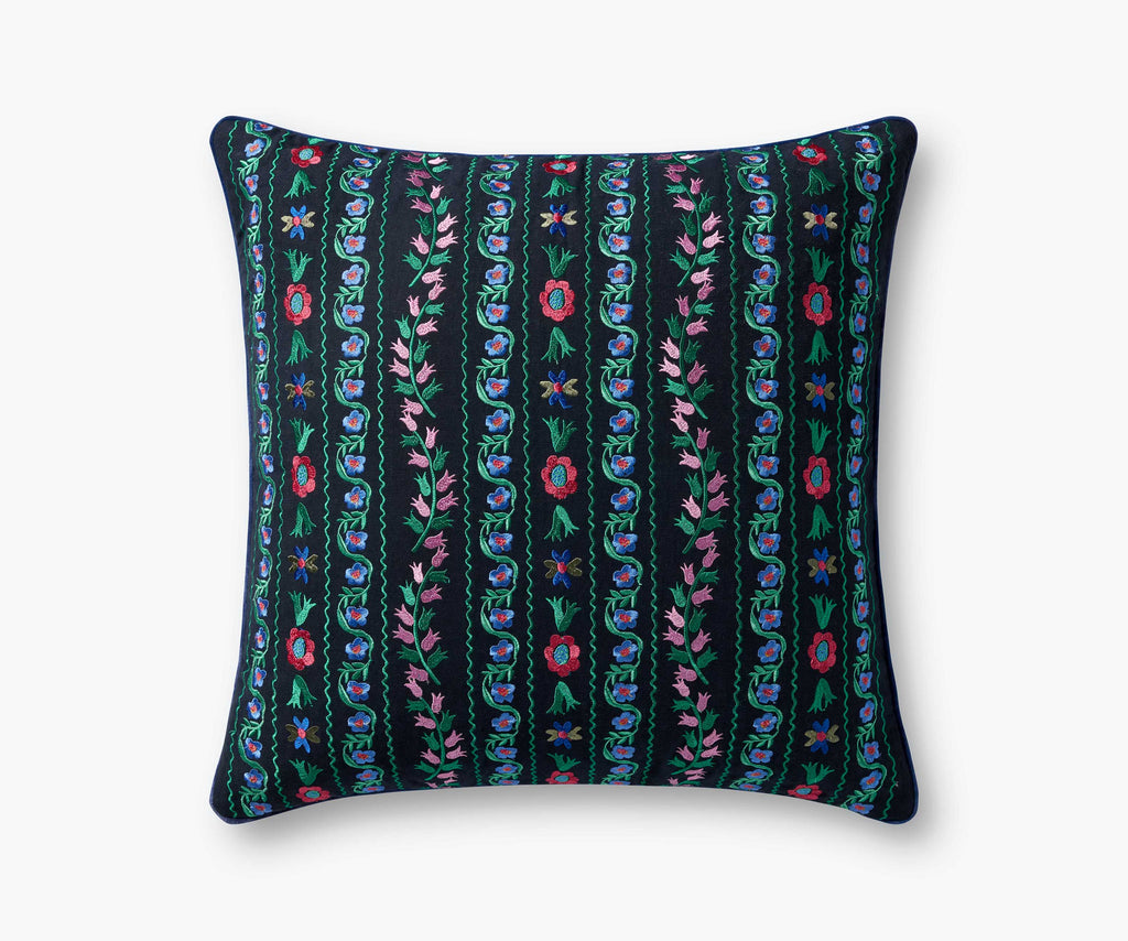 Delphine Embroidered Pillow - Navy