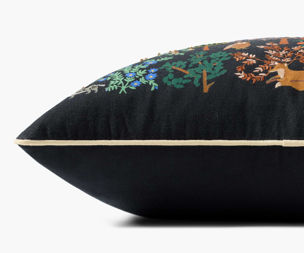 Woodland Forest Embroidered Pillow - Charcoal