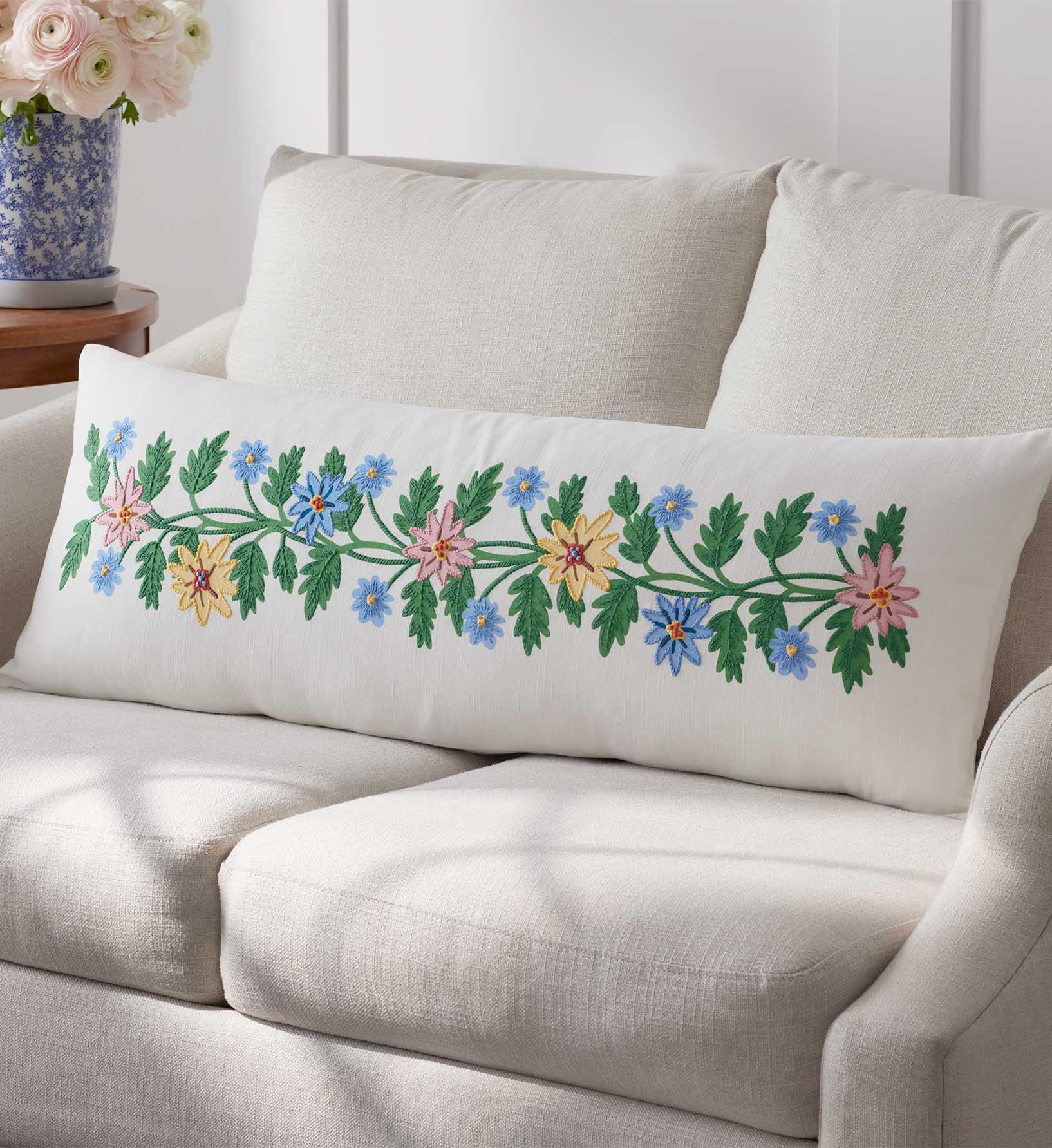 Embroidered Lumbar Pillow Cover - Helena