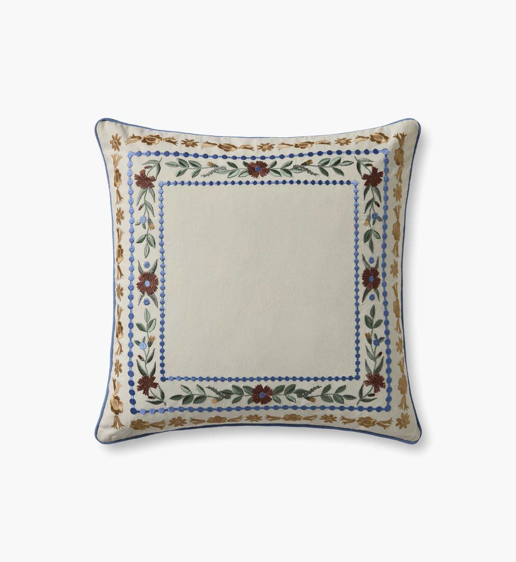 Aster Border Embroidered Pillow - Ivory