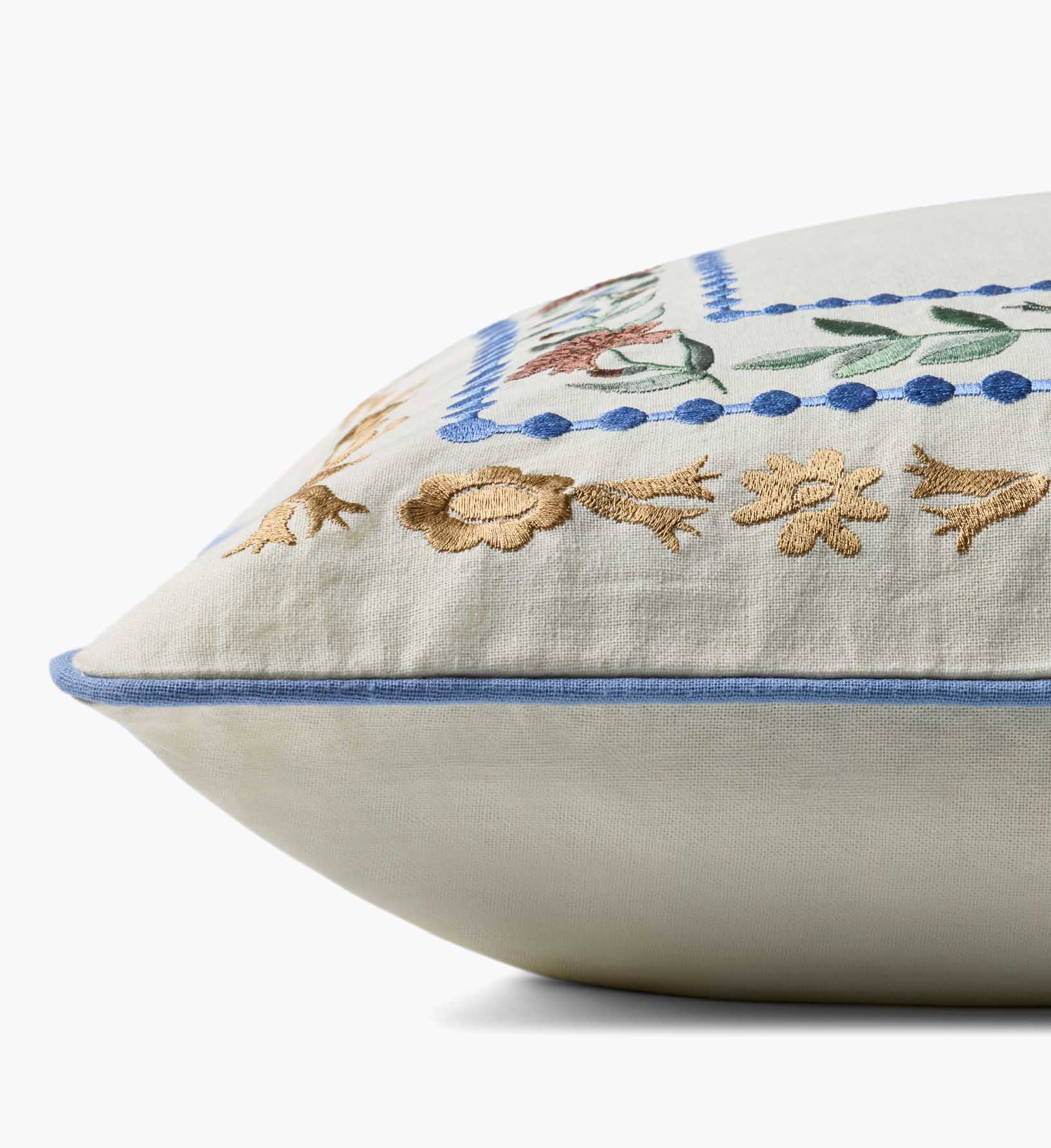 Aster Border Embroidered Pillow - Ivory