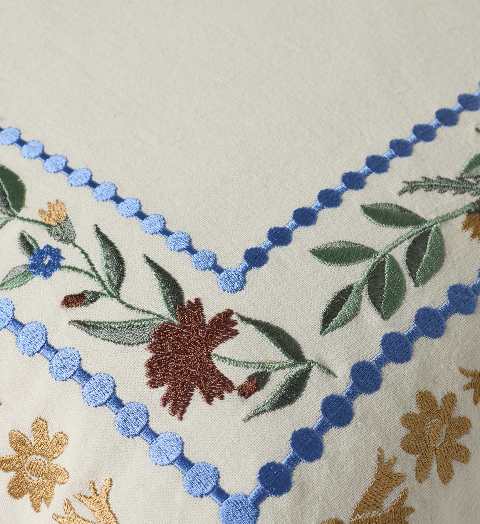 Aster Border Embroidered Pillow - Ivory