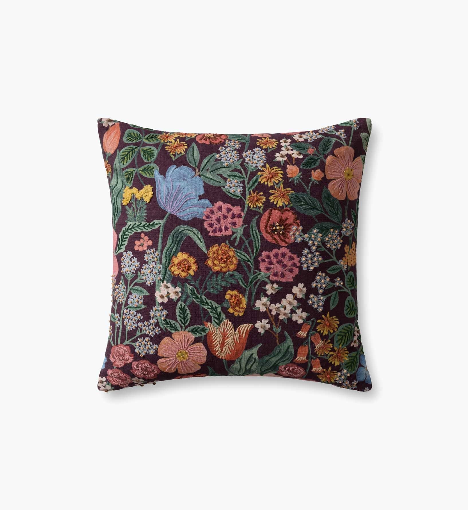 Burgundy Blossom Embroidered Pillow - Burgundy