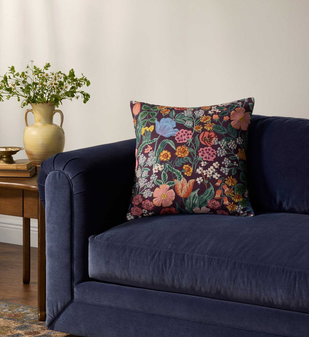 Burgundy Blossom Embroidered Pillow - Burgundy