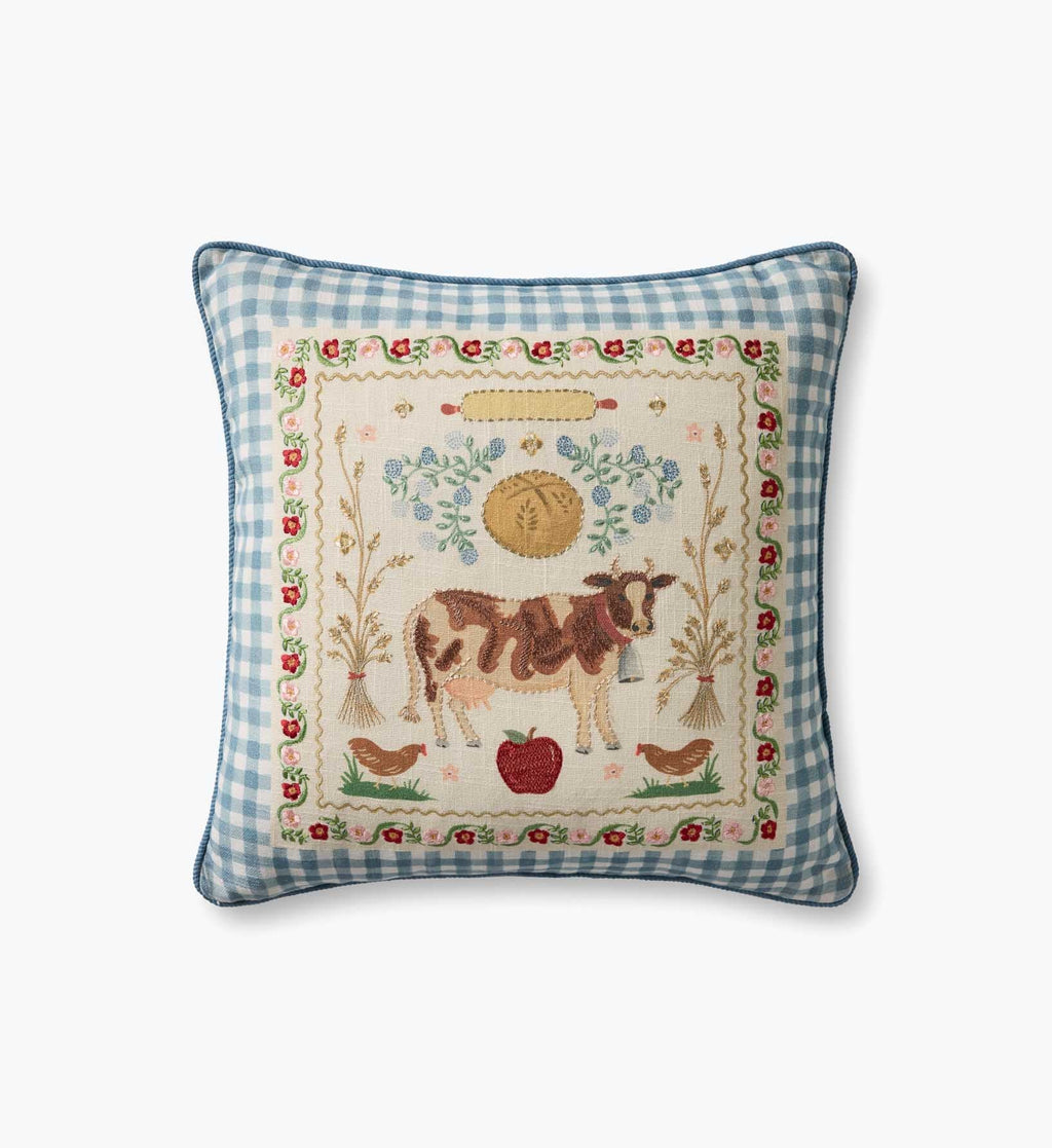 Country Home Embroidered Pillow - Multi