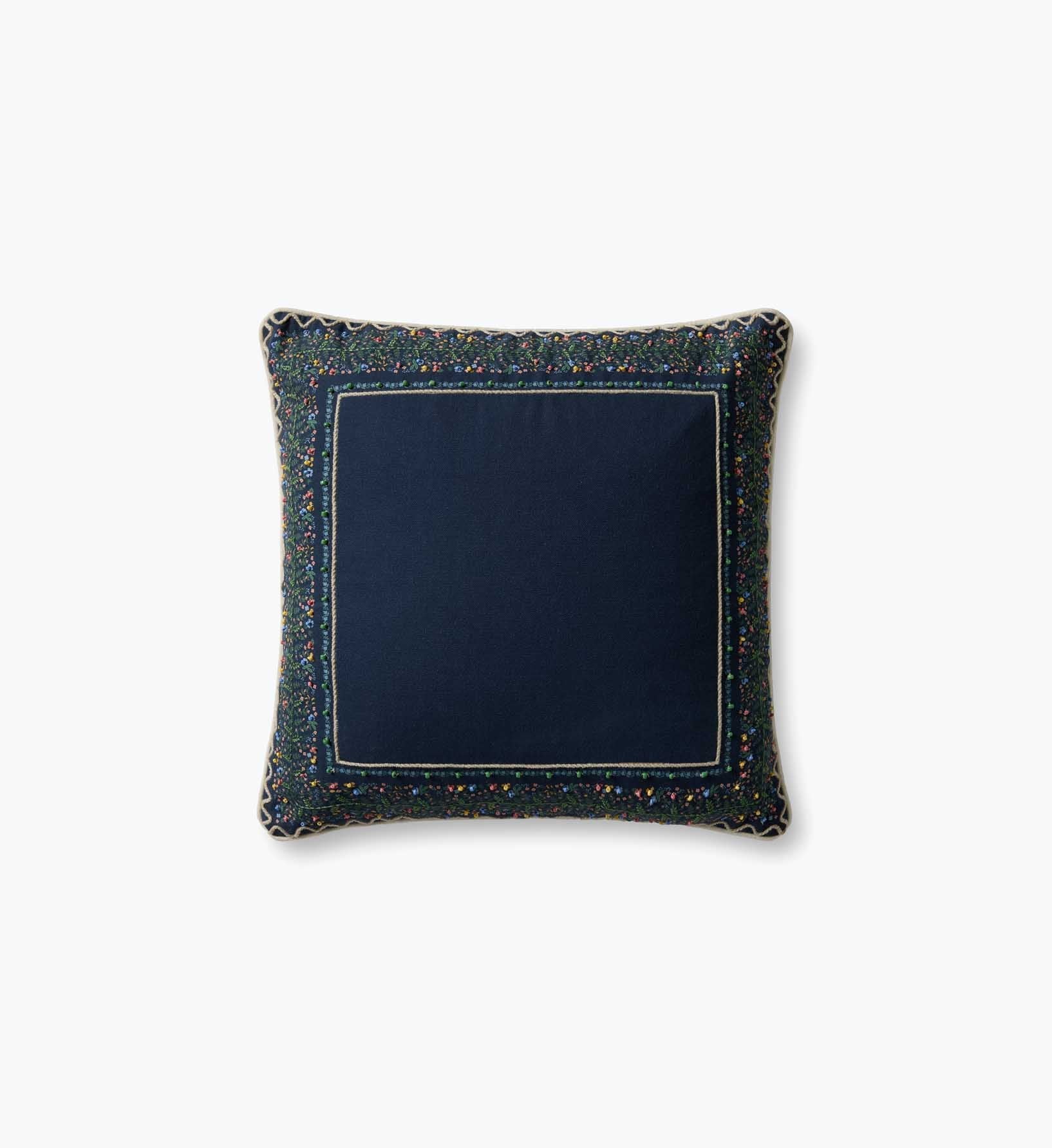 Garden Vines Embroidered Pillow - Blue