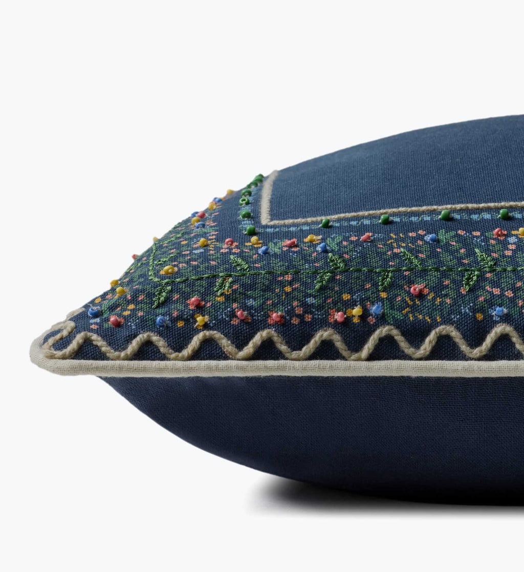 Garden Vines Embroidered Pillow - Blue