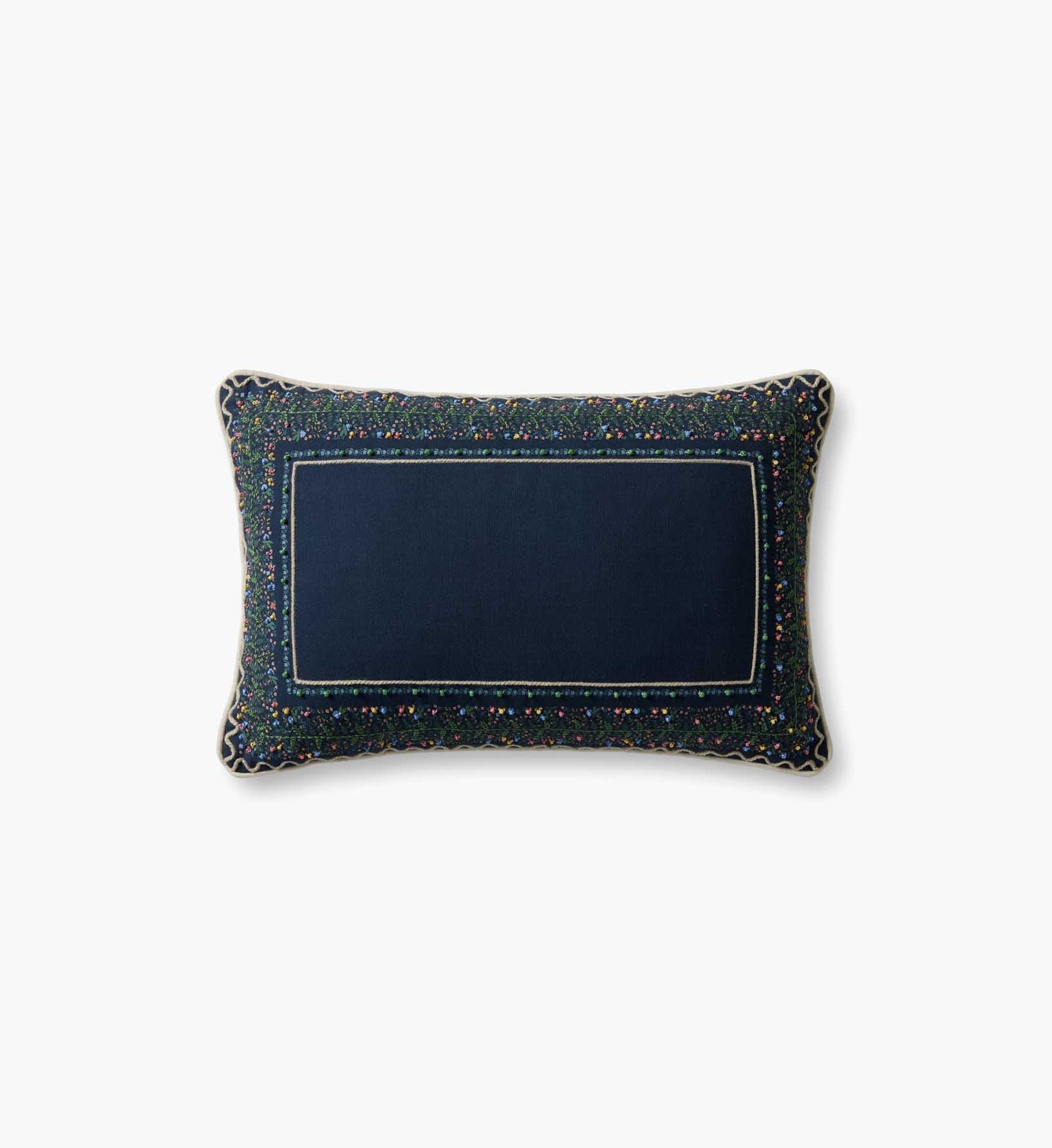 Garden Vines Embroidered Lumbar Pillow - Blue
