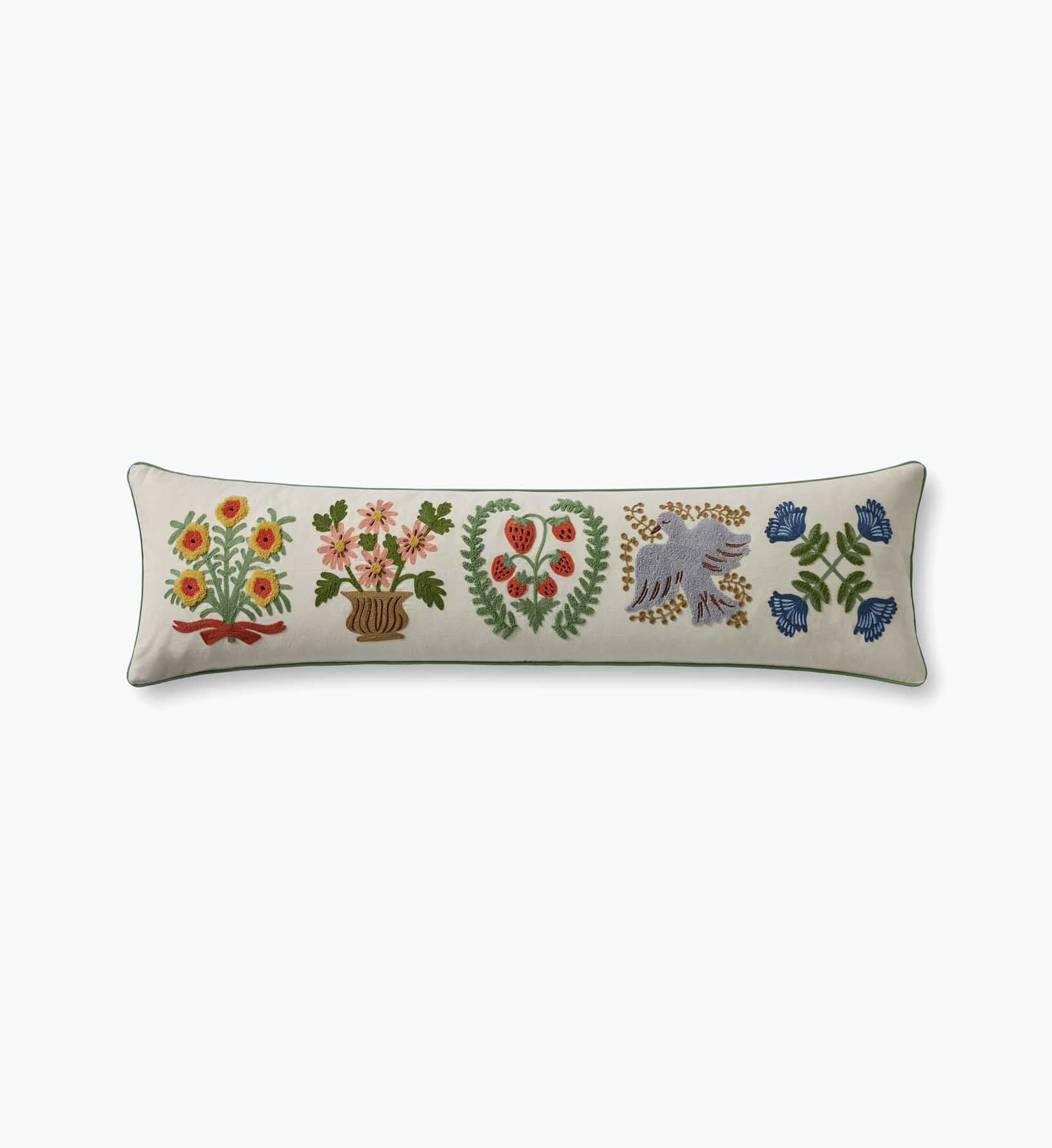 Helena Bouquets Embroidered Lumbar Pillow - Ivory